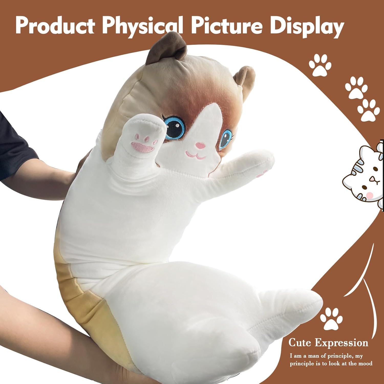 Long Cat Plush Pillow 196in Cute White Cat Plushie Body Pillow