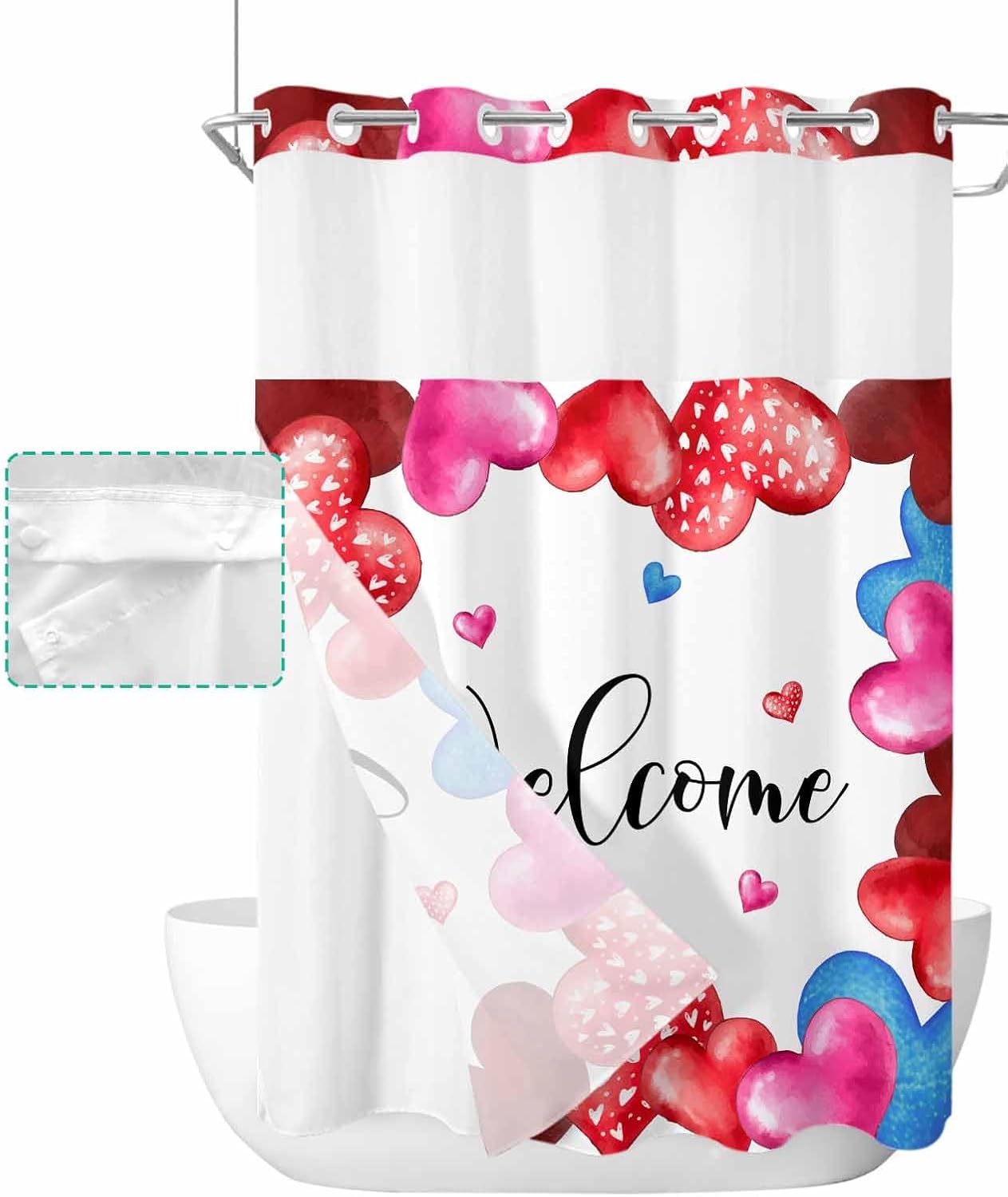 No-Hook Shower Curtain Set - Waterproof Durable