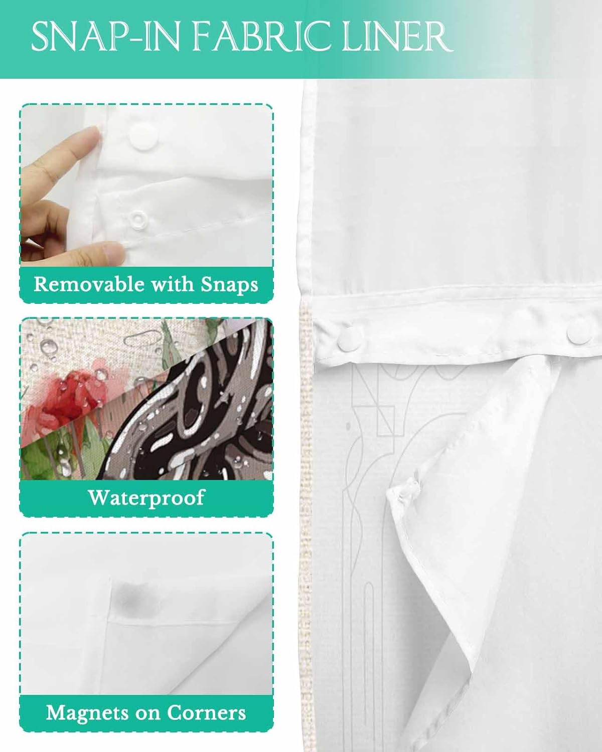 No Hook Botanical Heart Shower Curtain Set 54x78