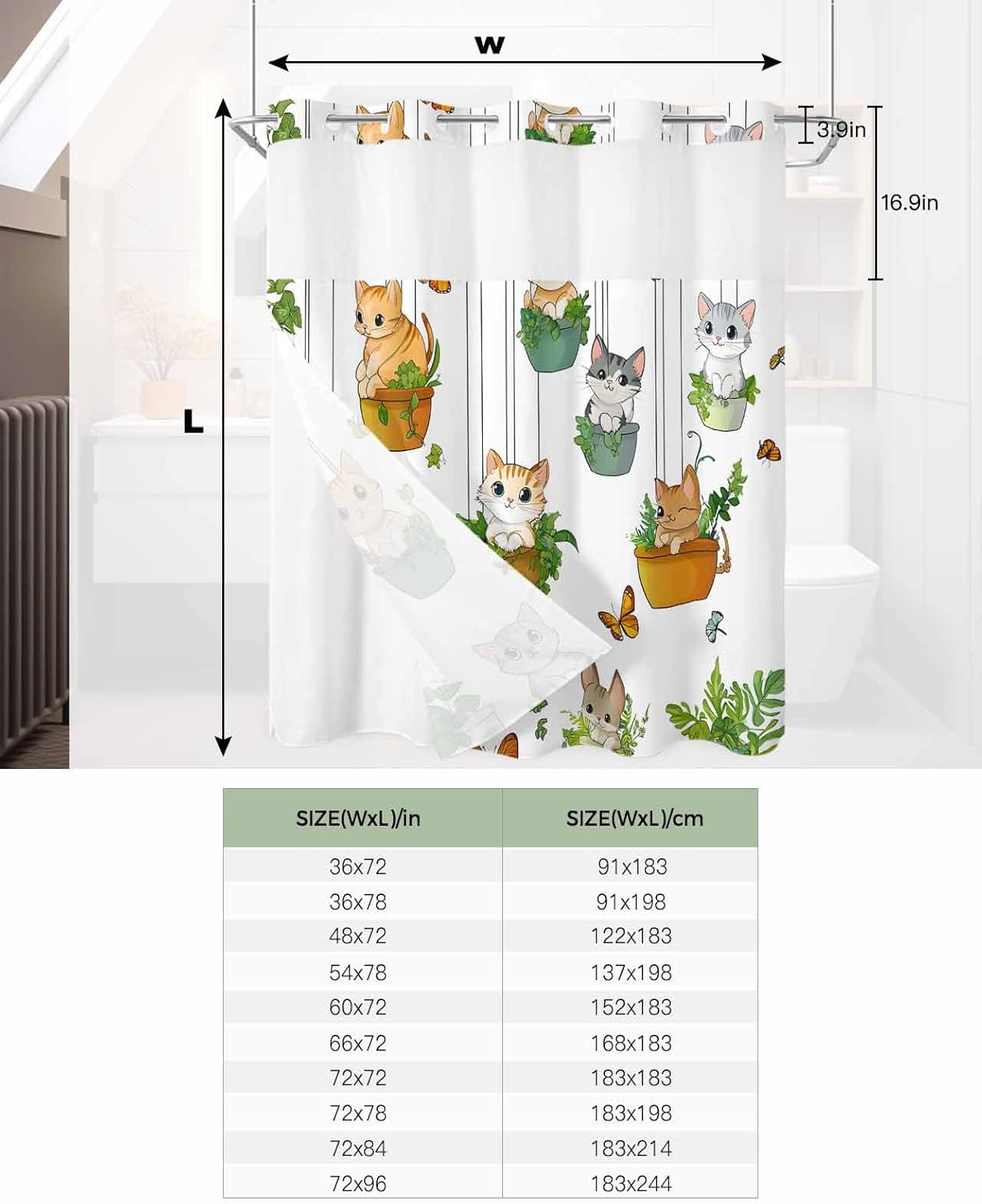 Premium No Hooks Shower Curtain Set with Liner