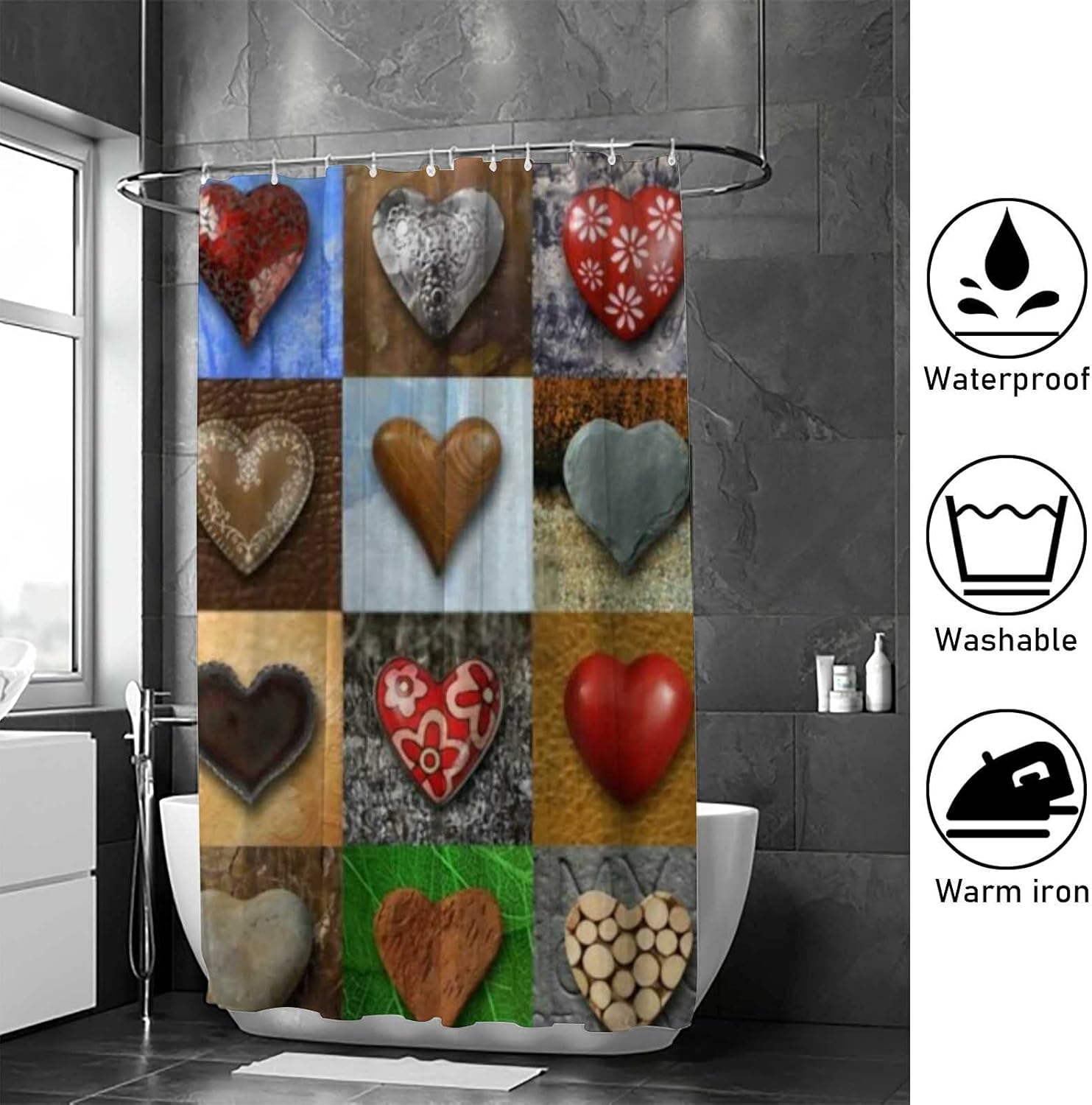 Rashu Heart-Shaped Shower Curtain for Your Bathroom