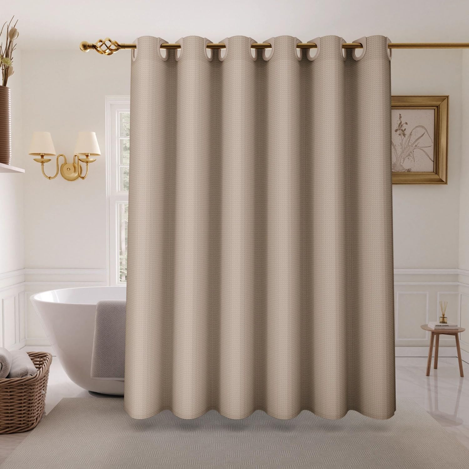 Easy Set No-Hook Waffle Washable Shower Curtain Set