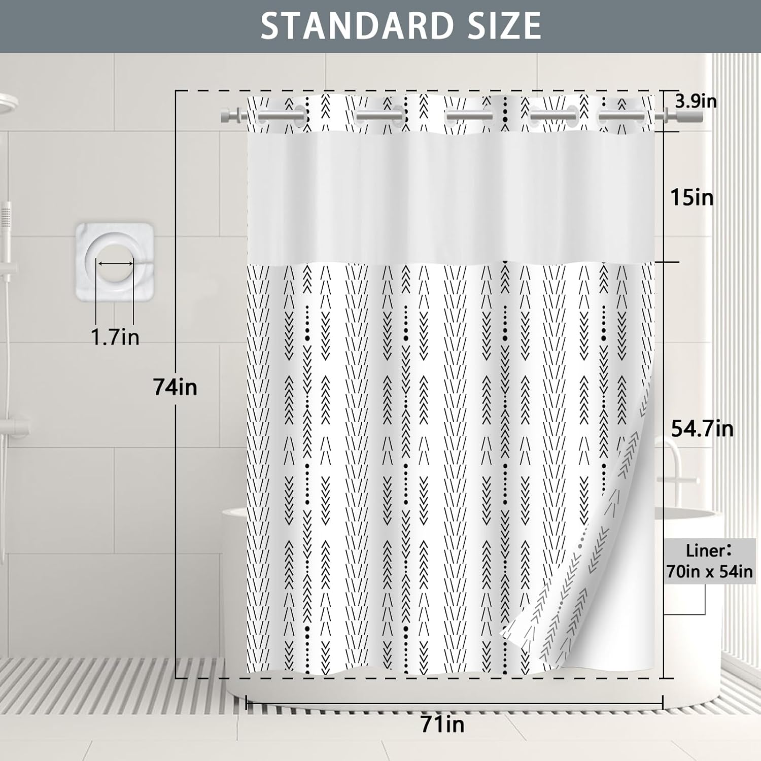Sleek Bohemian Shower Curtain Set with No Hook Design for Modern Bathroom