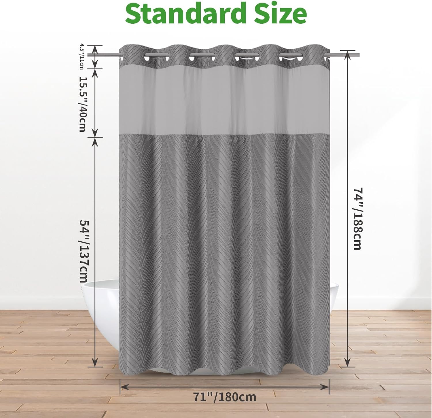 Together Bath Grey no Hook Shower Curtain Set Boho Style