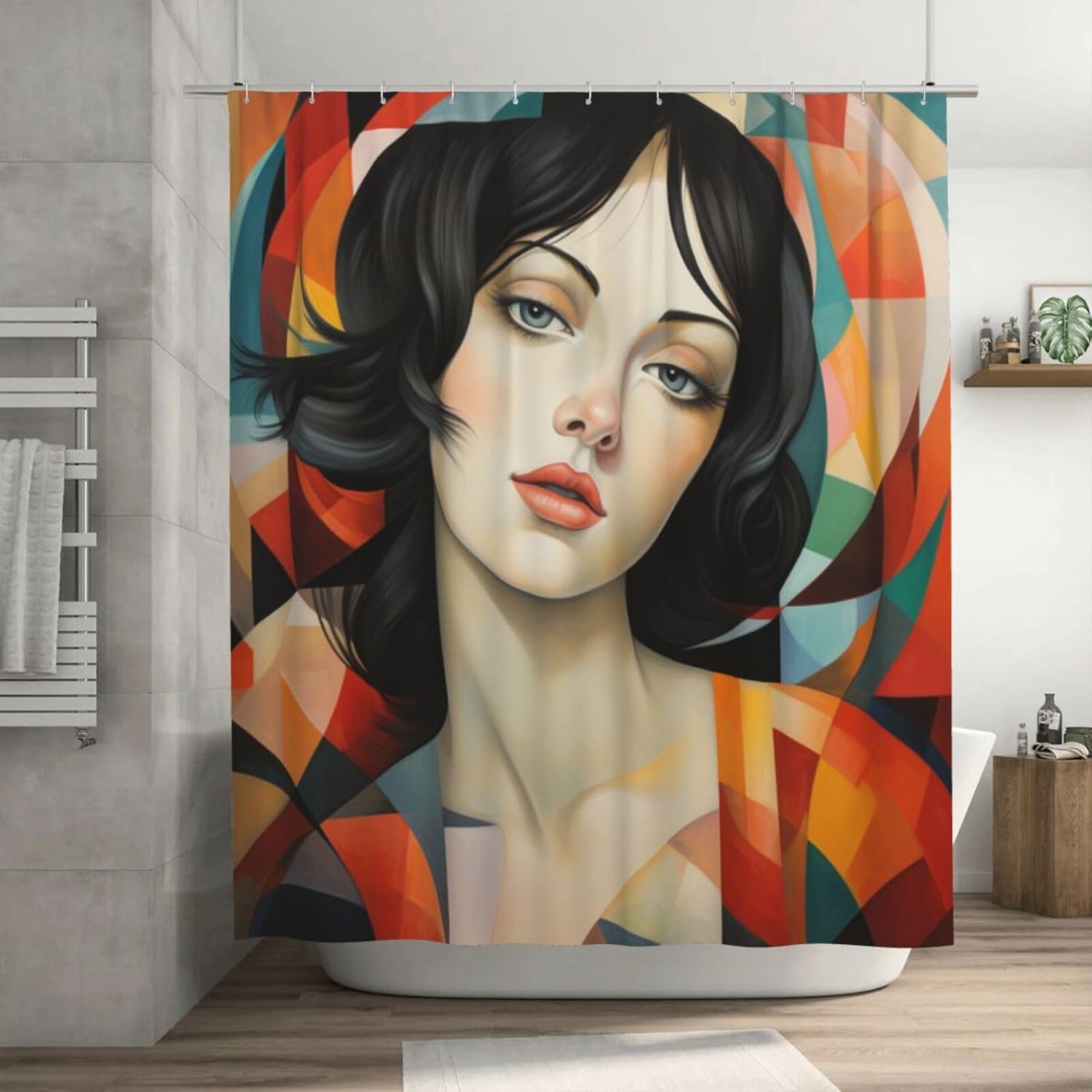 Feminine Face Face Shower Curtain Farmhouse Boho Design 12 Hooks - Home Kitchen