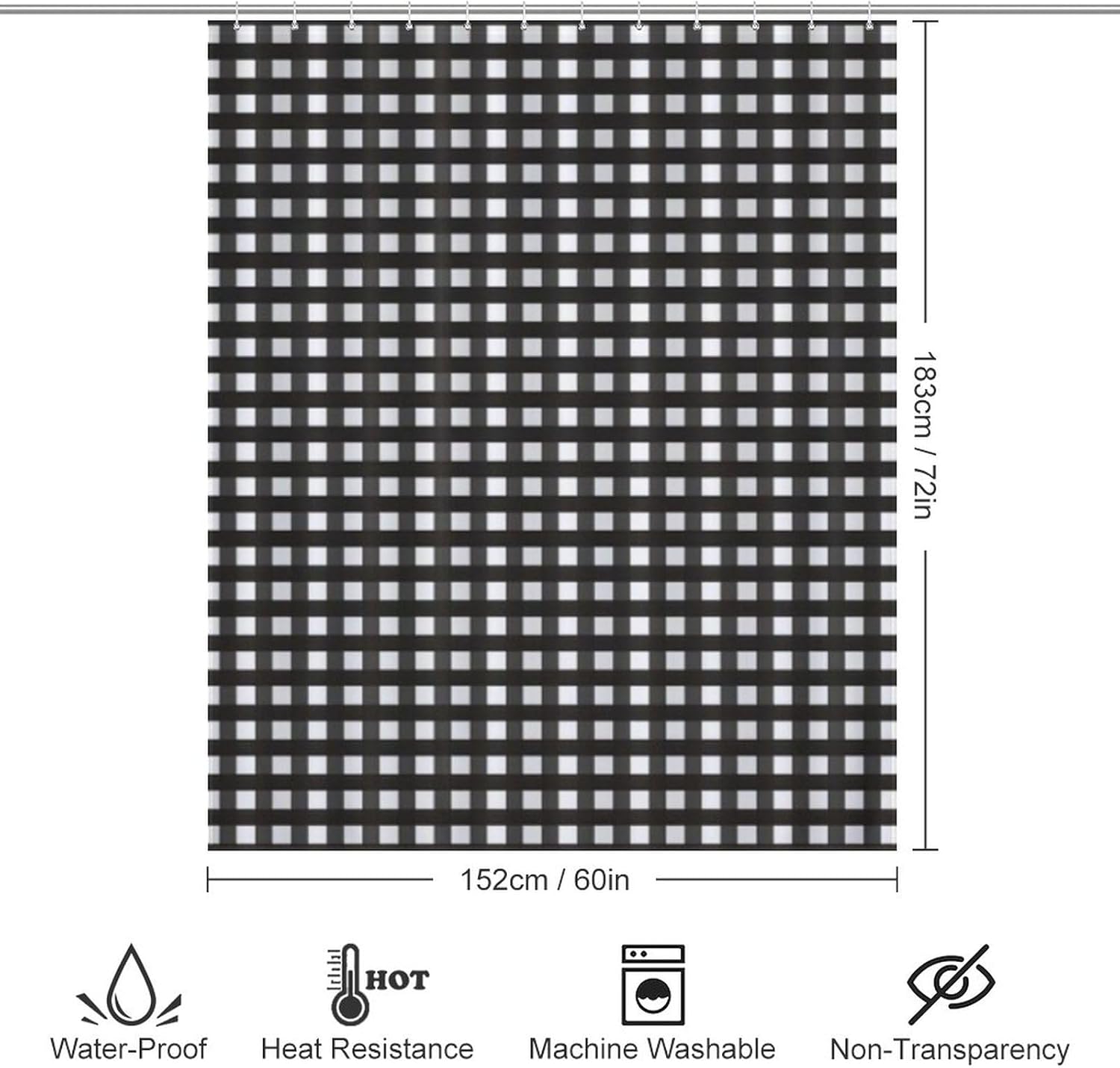 Nosarte Black Gingham Shower Curtain Set with 12 Hooks