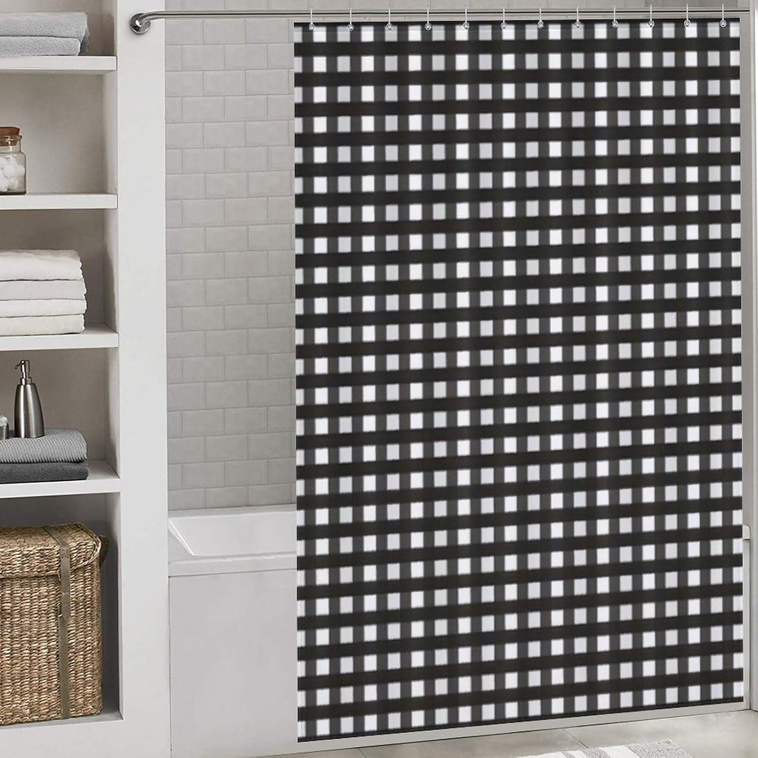 Nosarte Black Gingham Shower Curtain Set with 12 Hooks