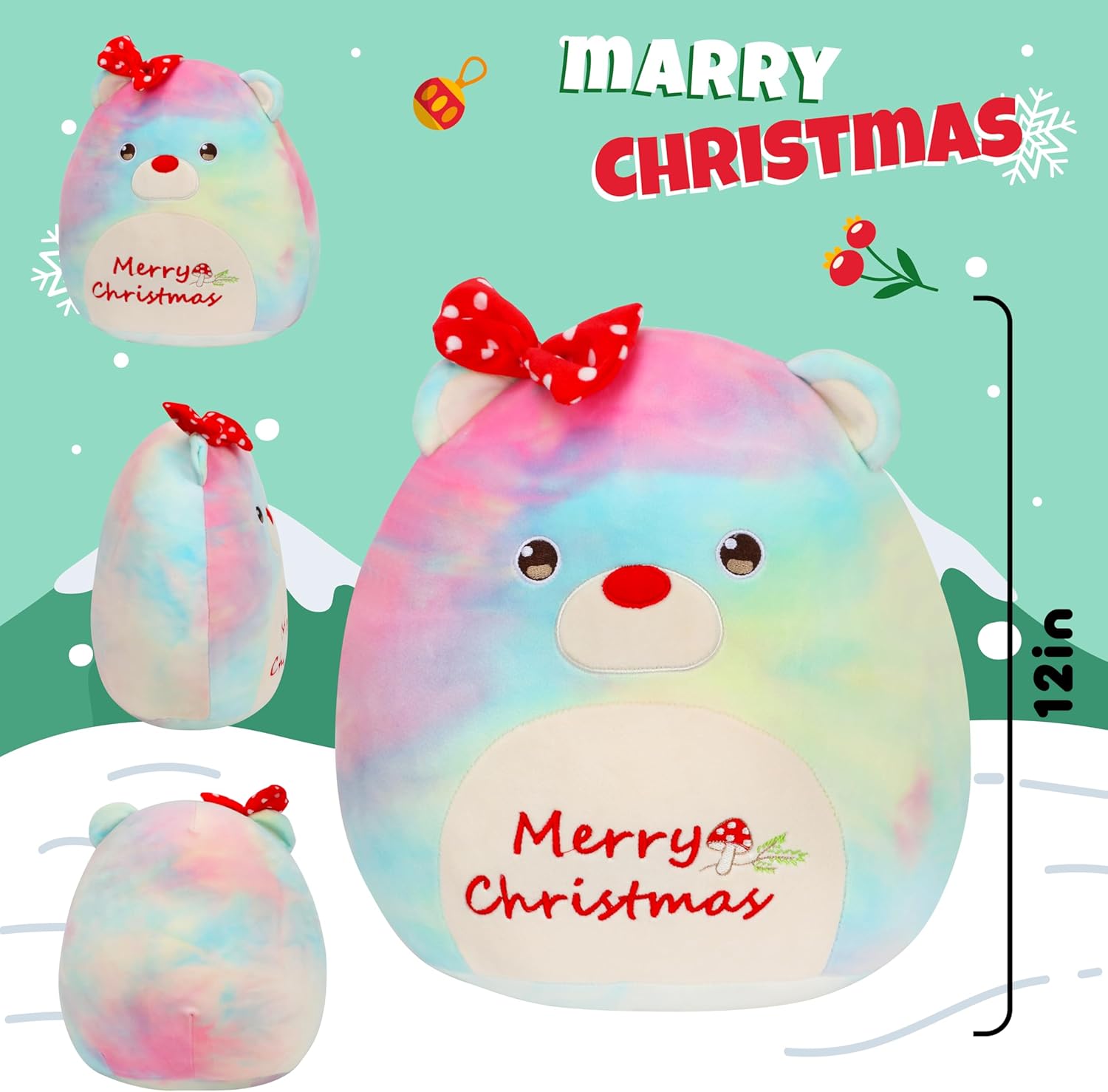 Easfan 12 Christmas Rainbow Bear Plush Pillow