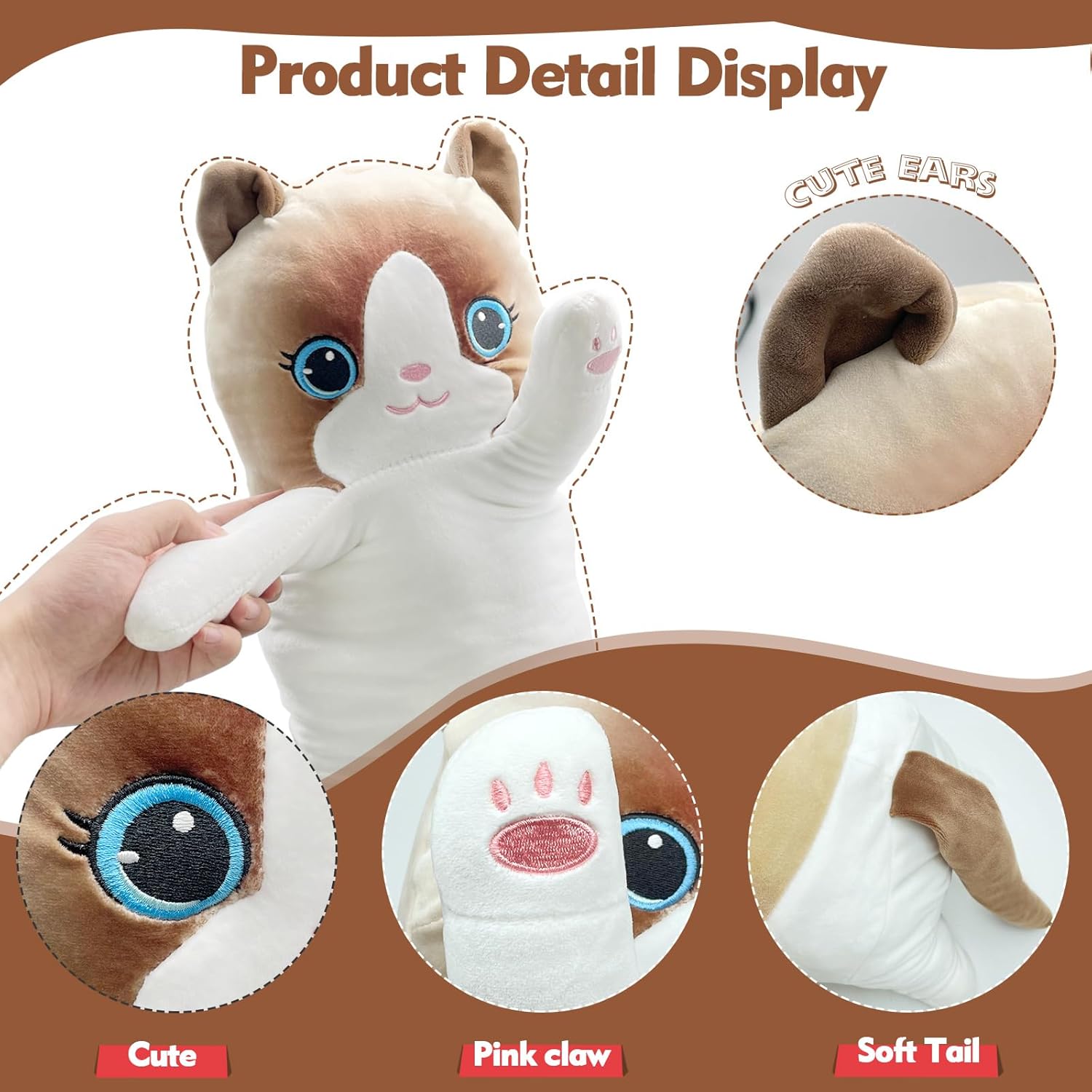 Long Cat Plush Pillow 196in Cute White Cat Plushie Body Pillow
