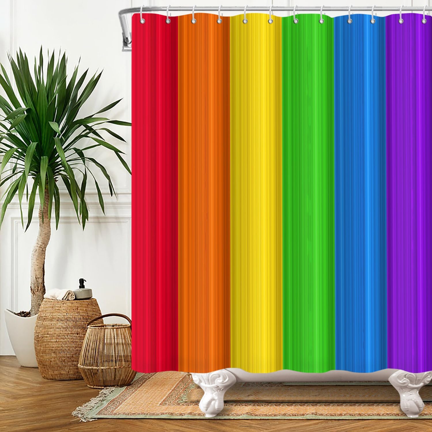 Canessioa Rainbow Stripes Shower Curtain Set
