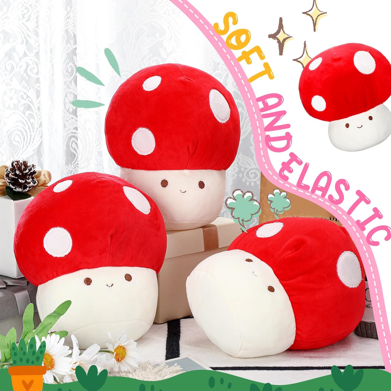 Huwena 3 Pcs Mushroom Plush Pillows 9 Inch 1