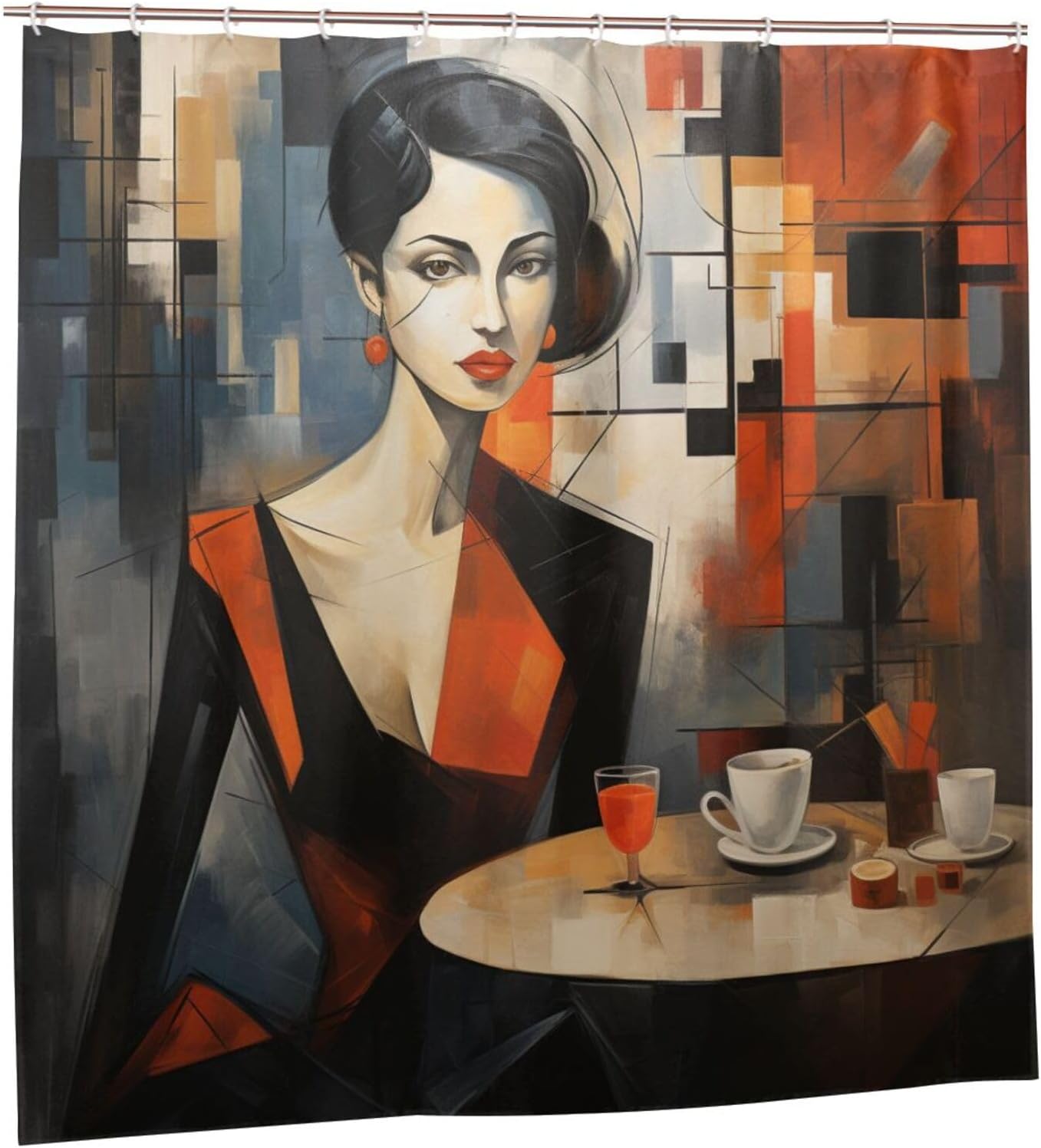 DAOWANGZUO Female Face Abstract Shower Curtain Set Luxury Oil Painting Design 72x72in