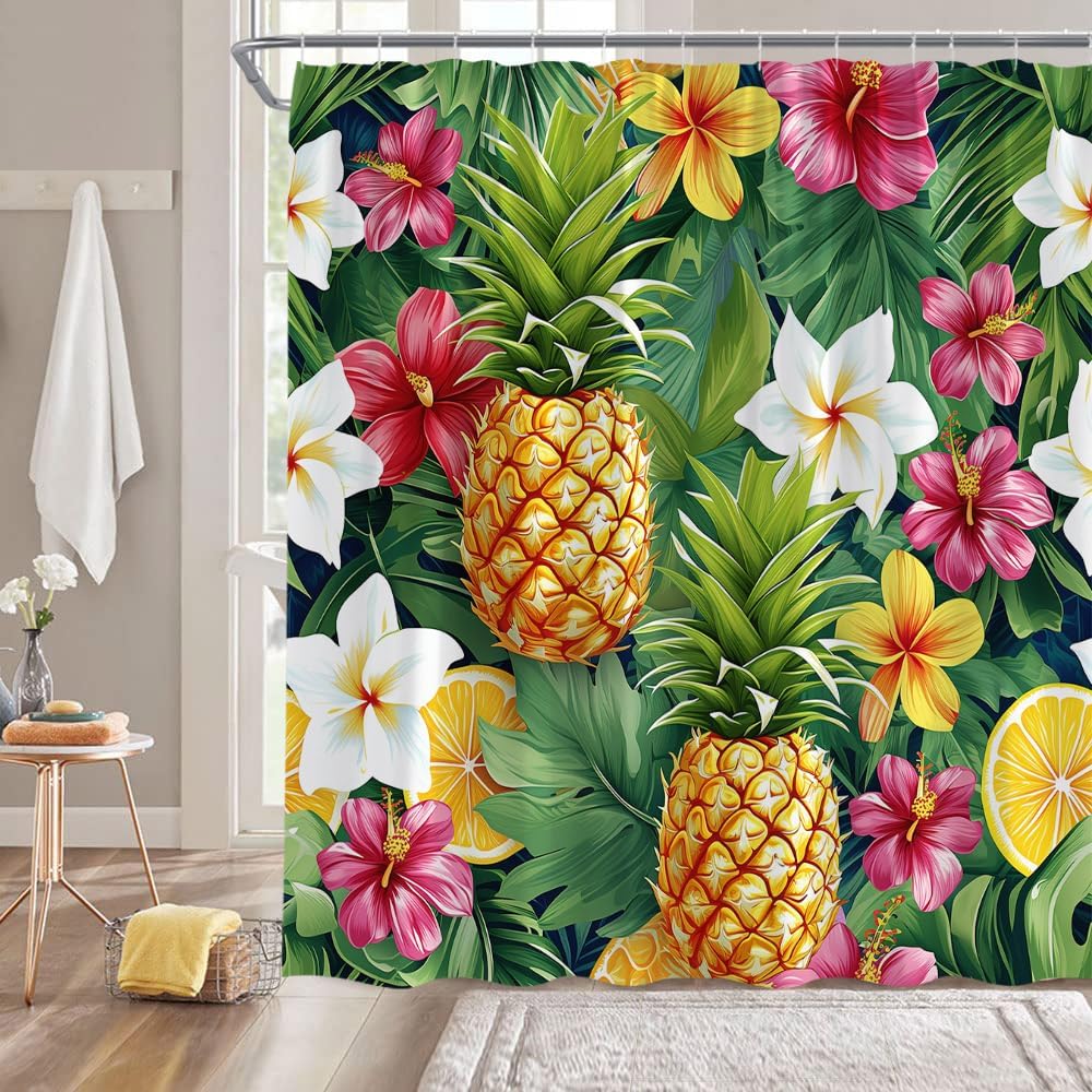 Ergonomic Pineapple Shower Curtain Exquisite tropical Design