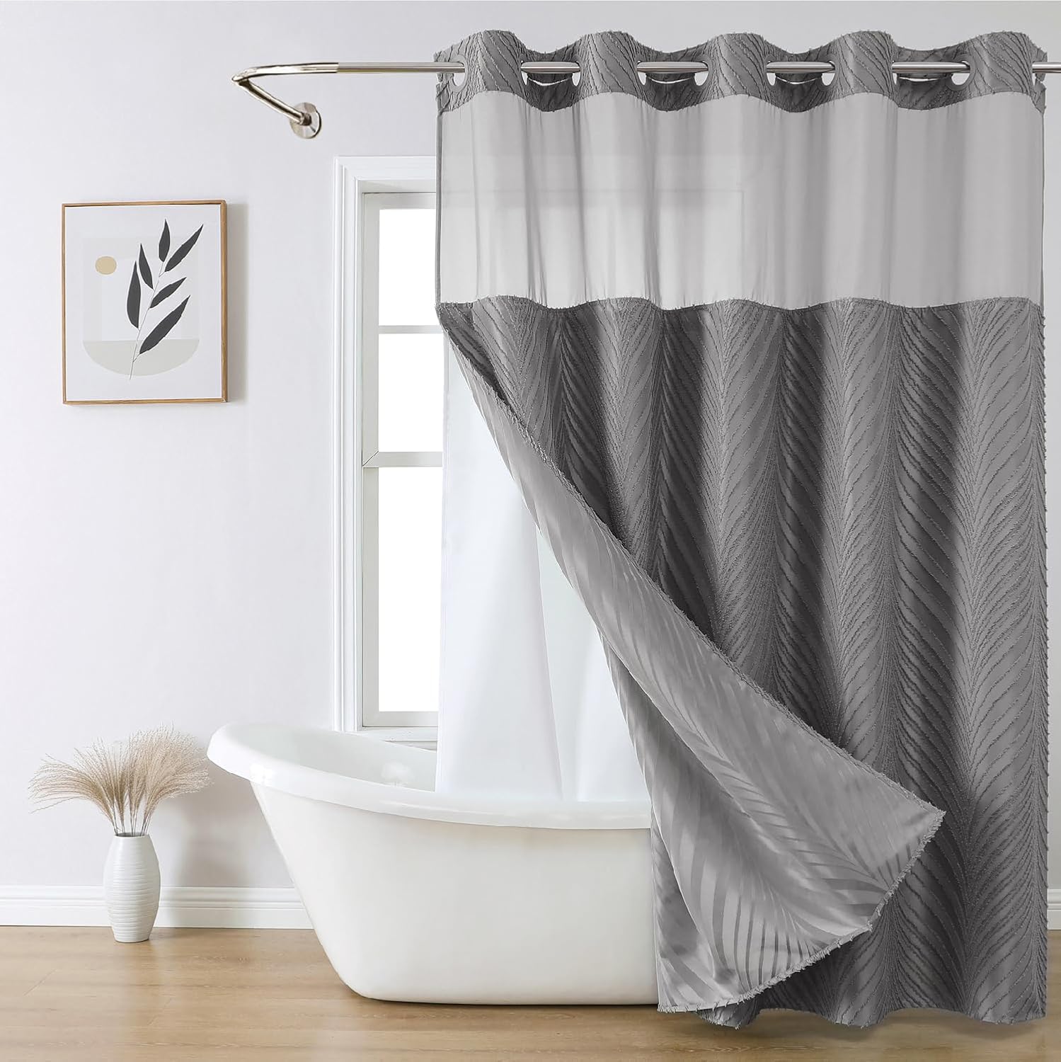 Together Bath Grey no Hook Shower Curtain Set Boho Style