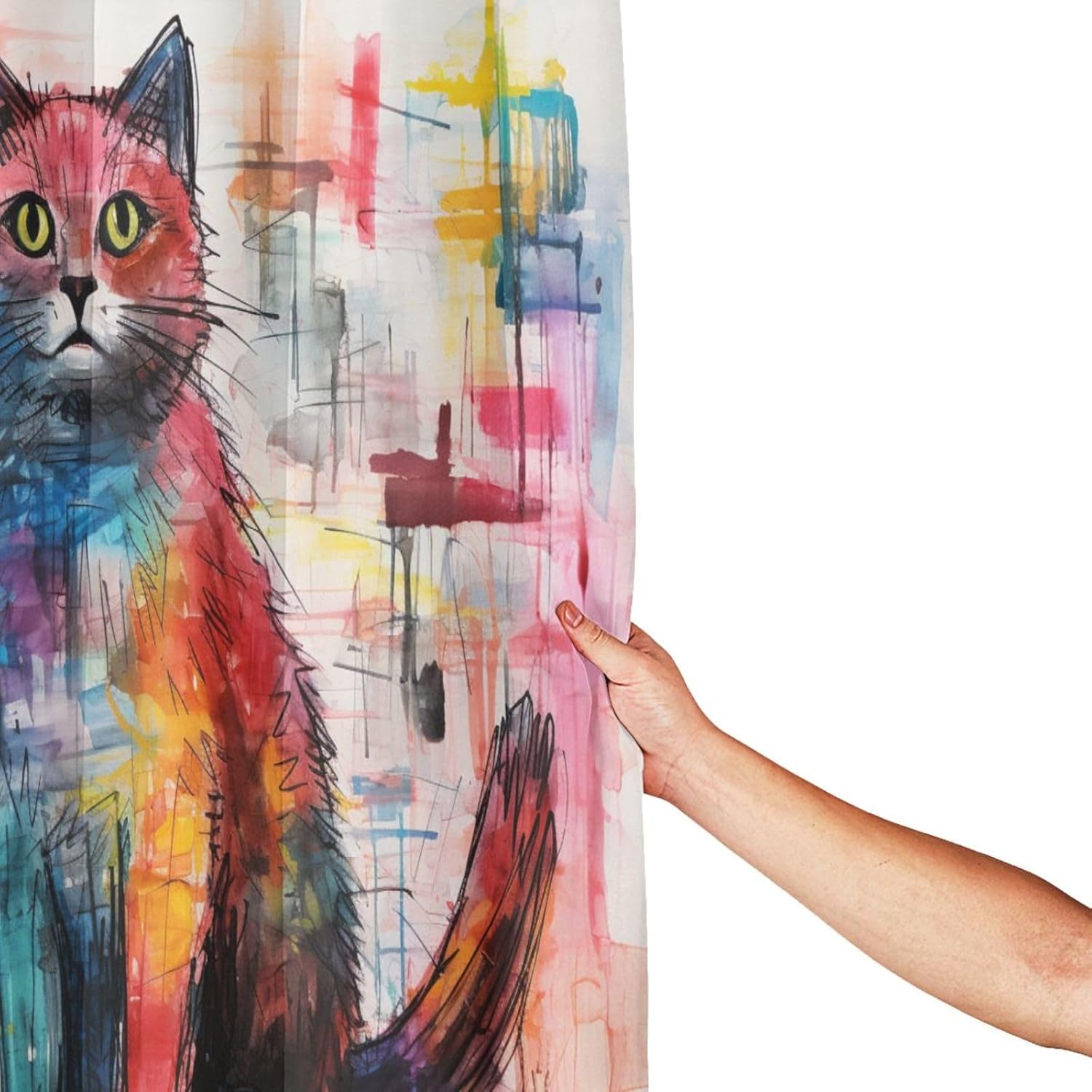 Cute Cat Shower Curtain with 12 Hooks 72x72in