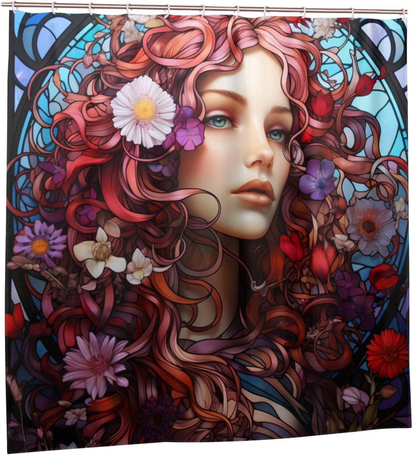 DAOWANGZUO Long Hair Girl Blue Glass Art shower curtain set