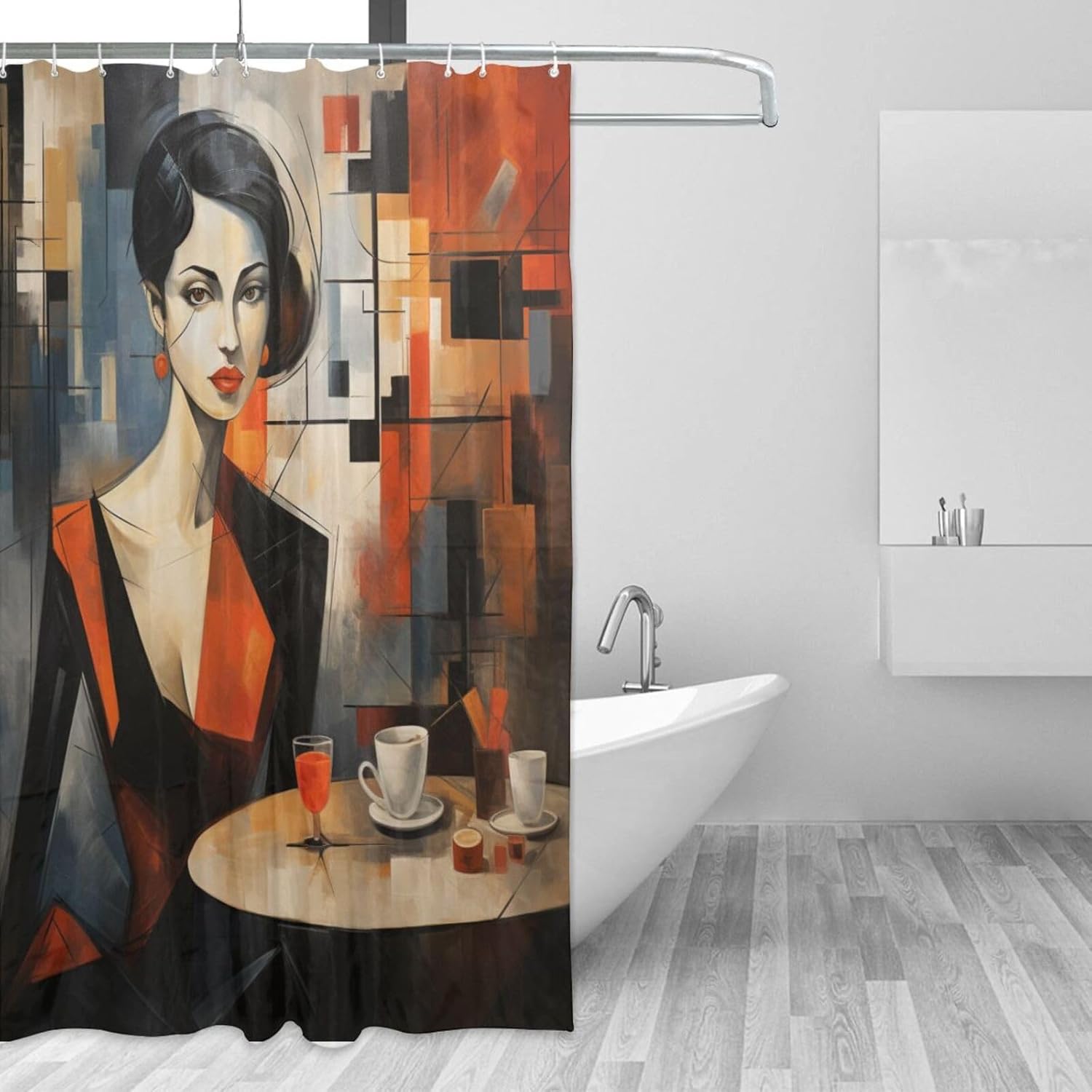 DAOWANGZUO Female Face Abstract Shower Curtain Set Luxury Oil Painting Design 72x72in