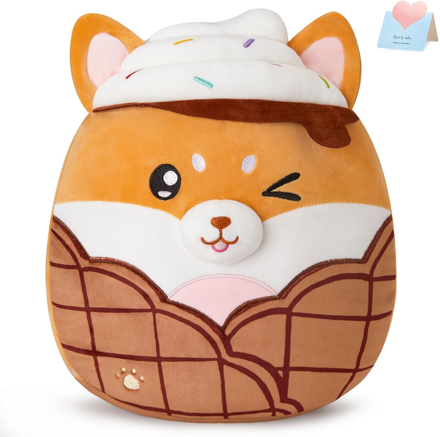 Shiba Inu Plush Pillow - Cute Corgi and Ice Cream Design