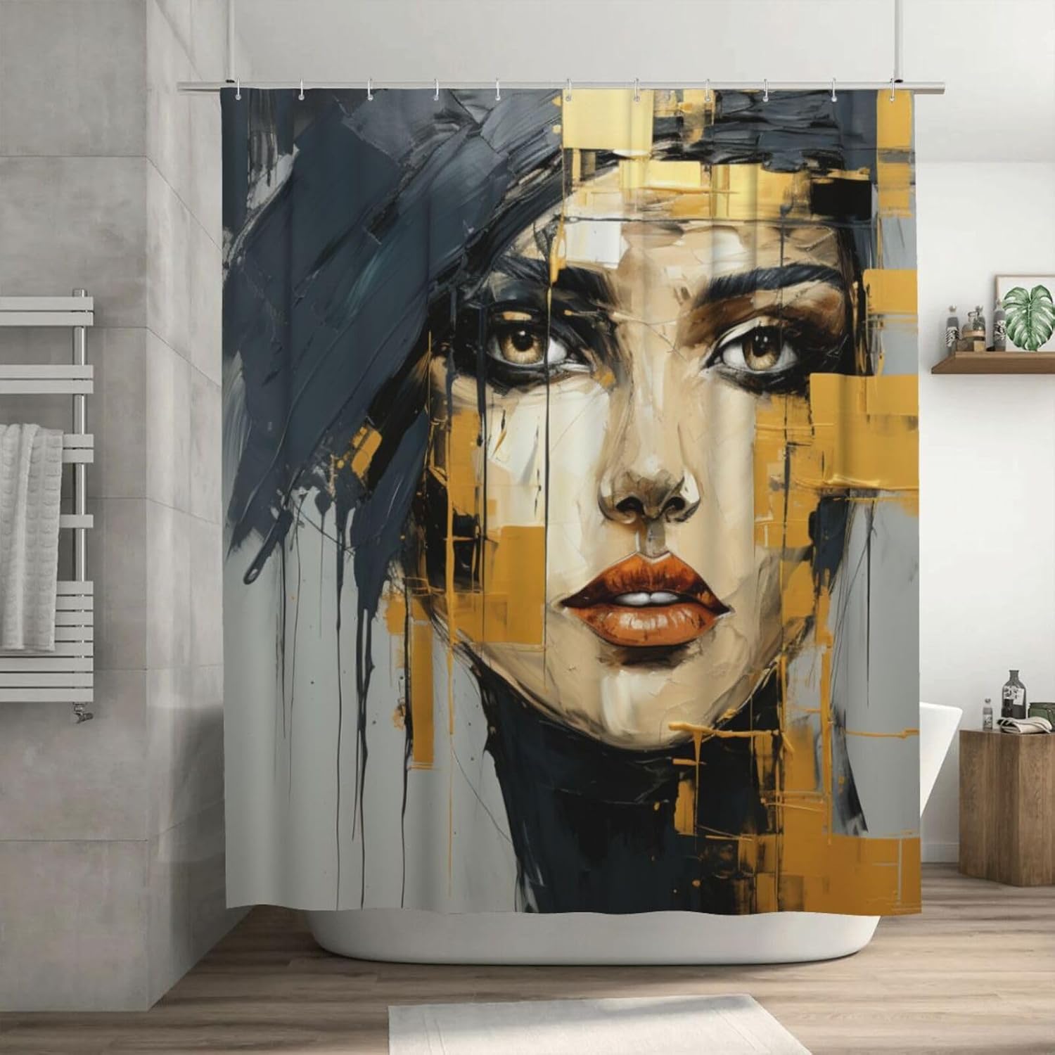 Unique Face Oil Painting Shower Curtain Set