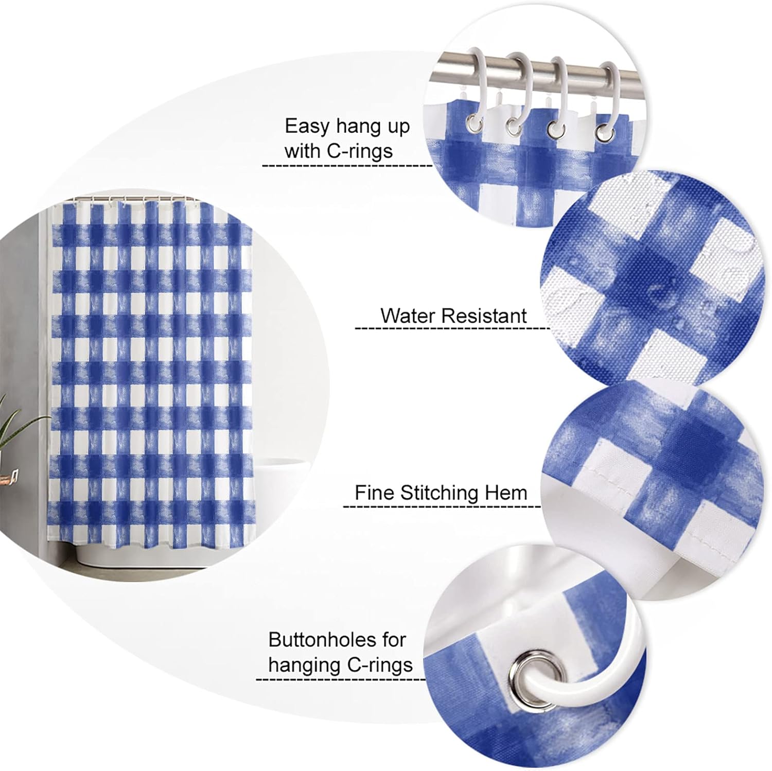 Savannan Watercolor Check Shower Curtain Set