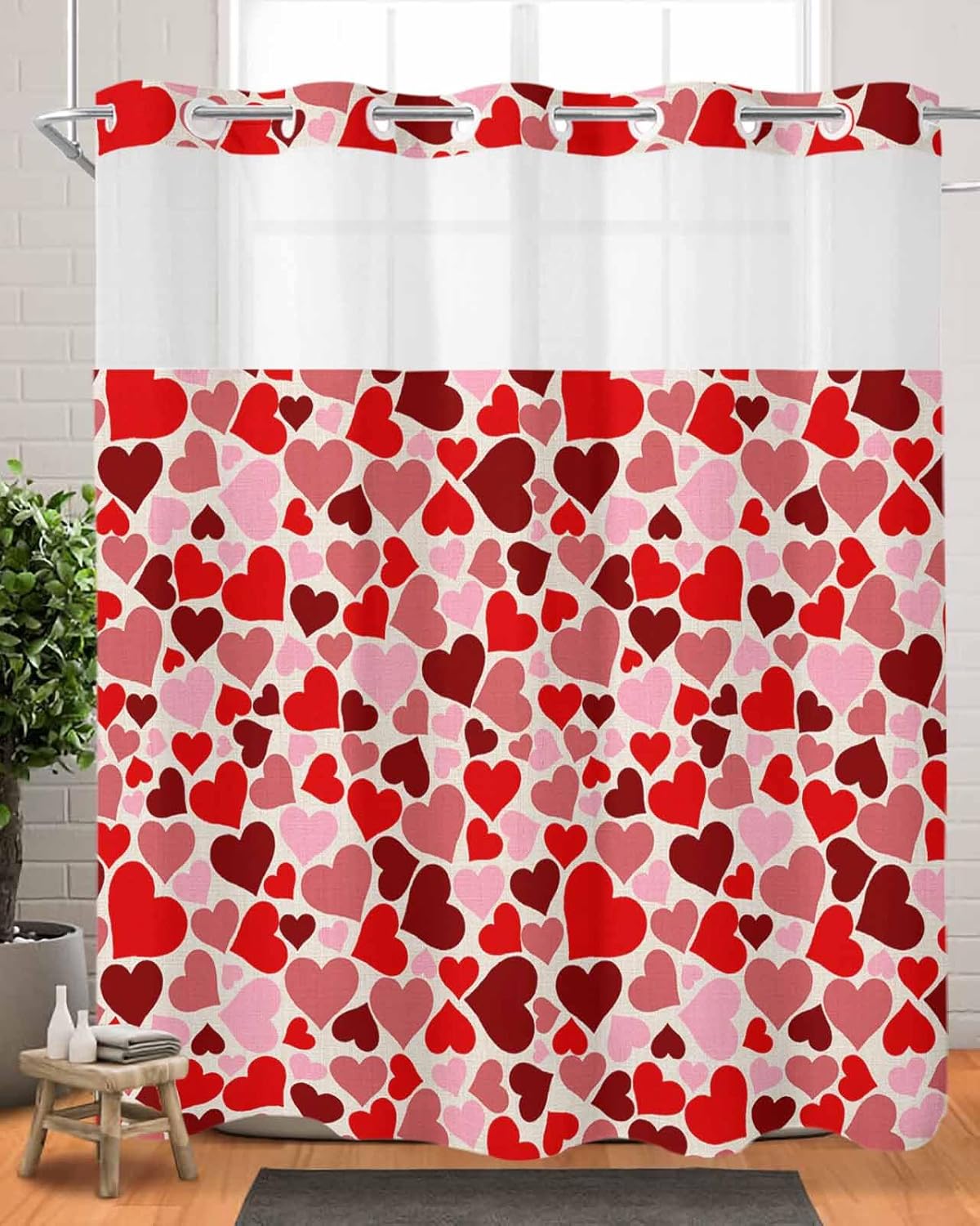 No-Hook Valentines Shower Curtain Set