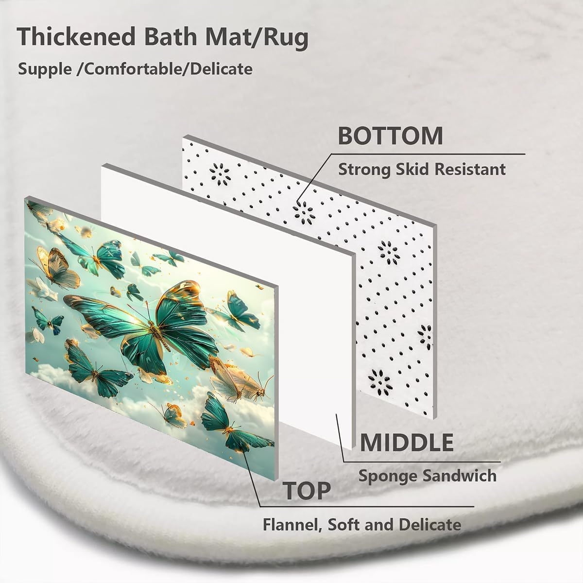 AlexEx 4-Piece Green Butterfly Shower Curtain Set