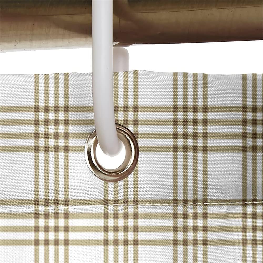 Square Shower Curtain with 12 Hooks Green Brown Plaid