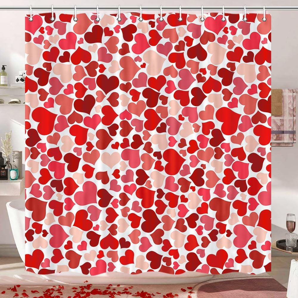 JAWO Valentines Day Shower Curtain Set - Heart Design Soft Durable