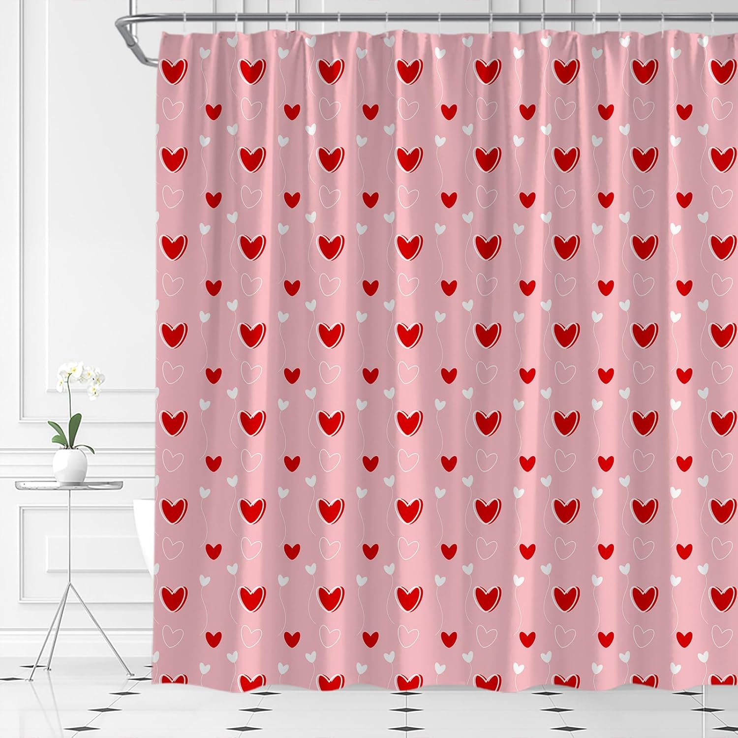 Cute Heart Valentines shower curtain set 70x70 inches 180x180cm