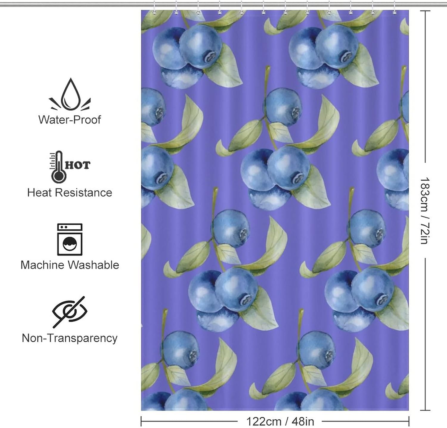 Cute Blueberry Bathroom Curtain 48x72