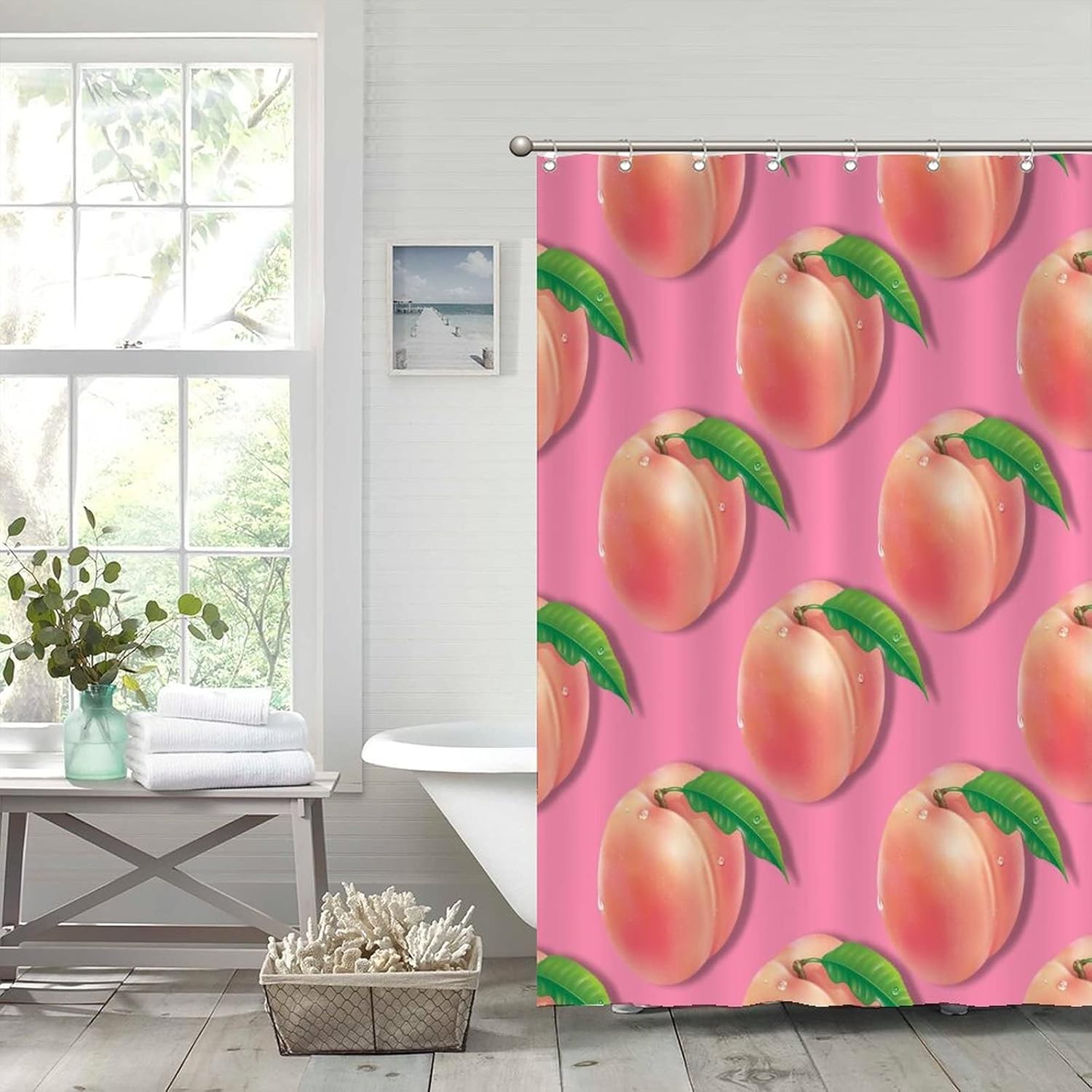 Cute Fruit Bath Curtains 47x71 ModernPolyester WashableBathroom Decor Set withHooks