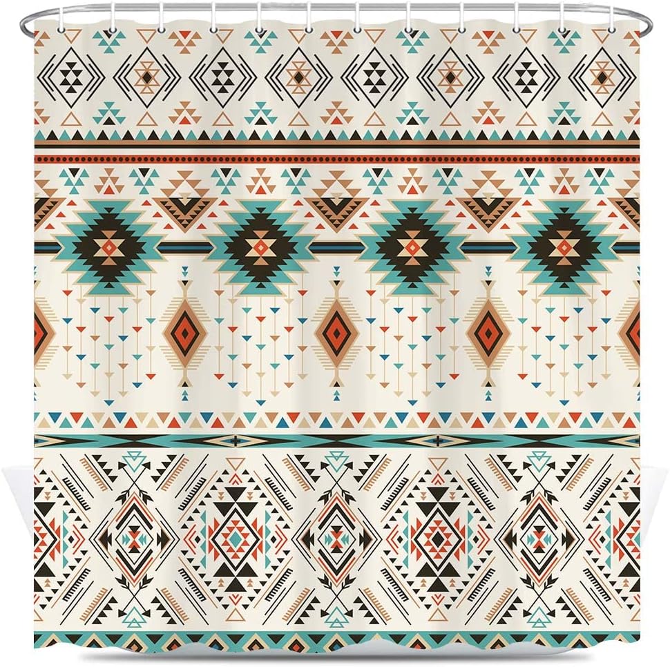 Bzhilja Aztec Triangular Bathroom Curtain Set - Boho Geometric Design for Southwestern Home