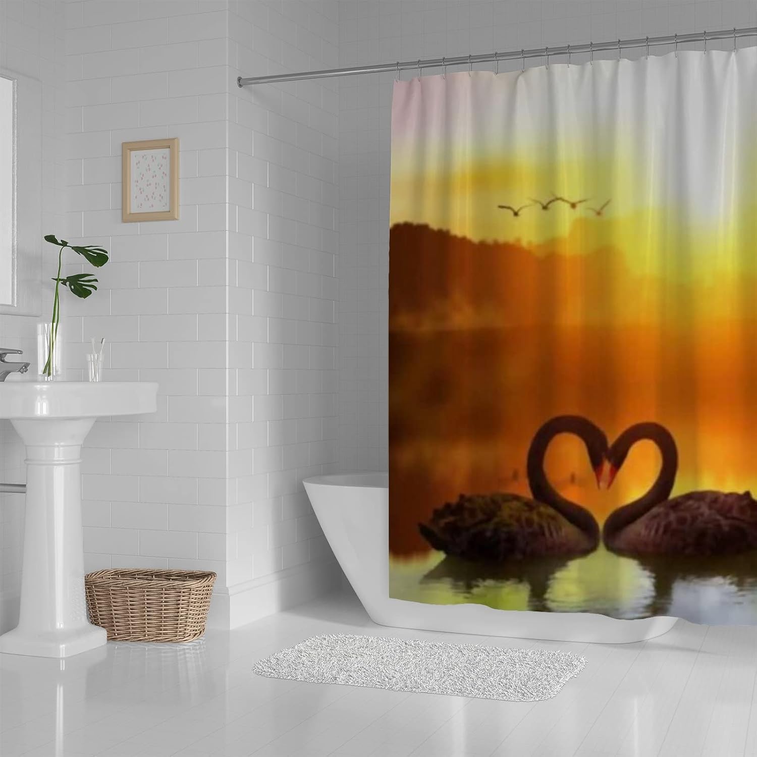 Hapuxt Black Swan Decorative Shower Curtain 12 Hooks