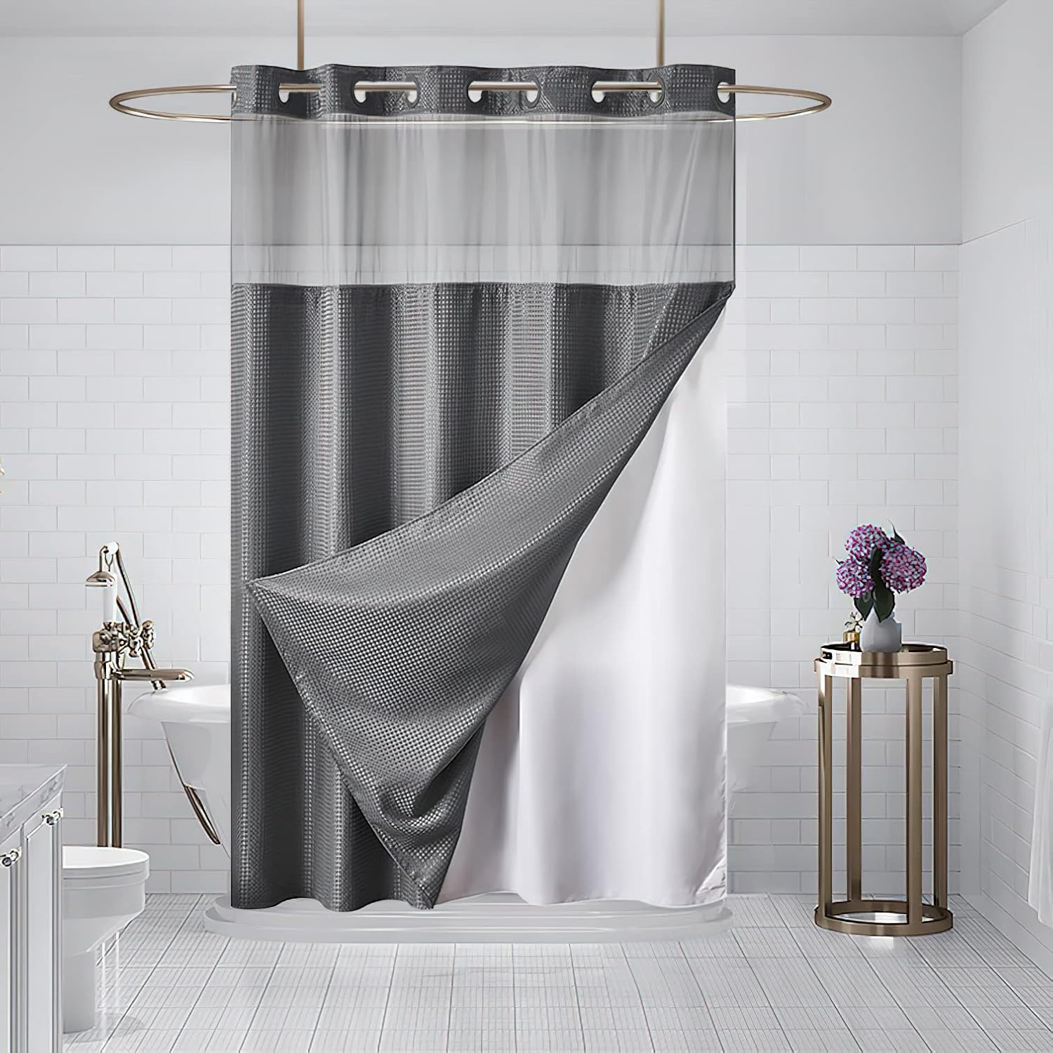 Furlinic No-Hook Heavy-Duty Shower Curtain Set