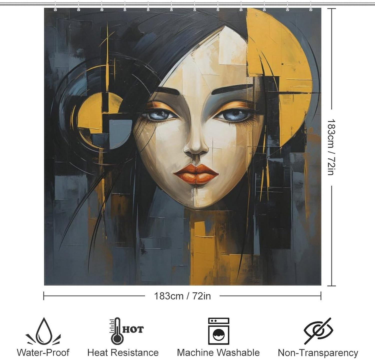DAOWANGZUO Oil Painting Luxury Face Shower Curtain with 72x72in Pattern