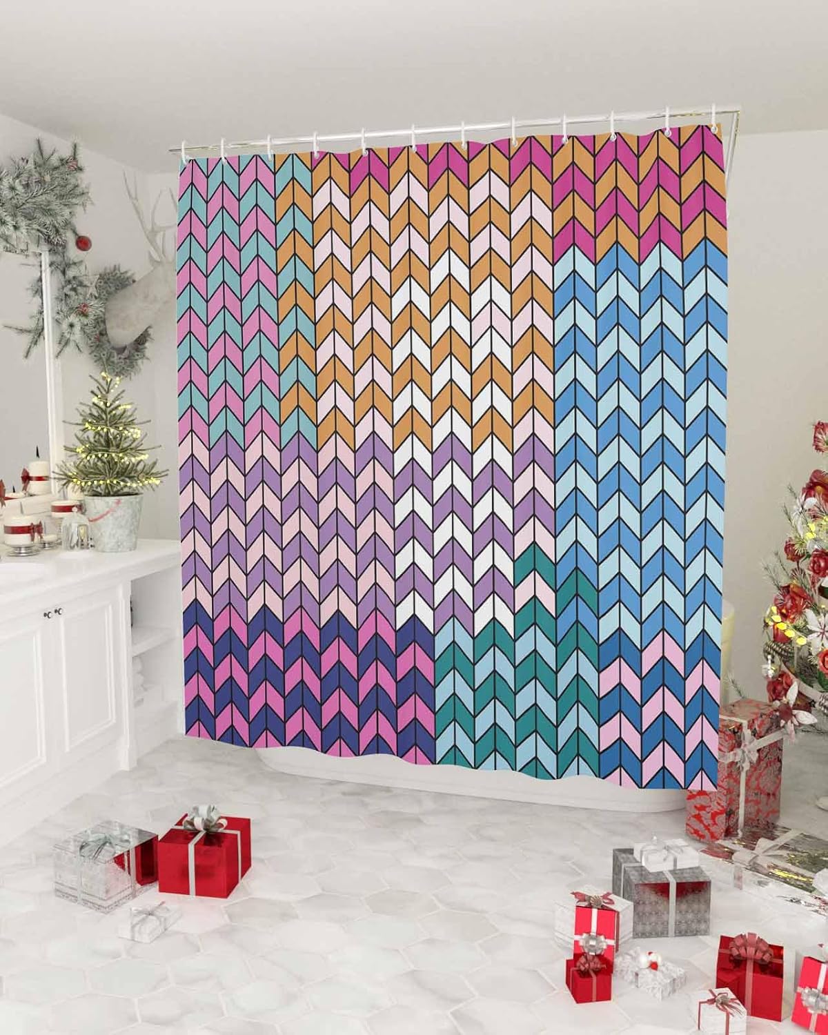 Moroccan geometric shower curtain set with 12 hooks waterproof bath curtain design