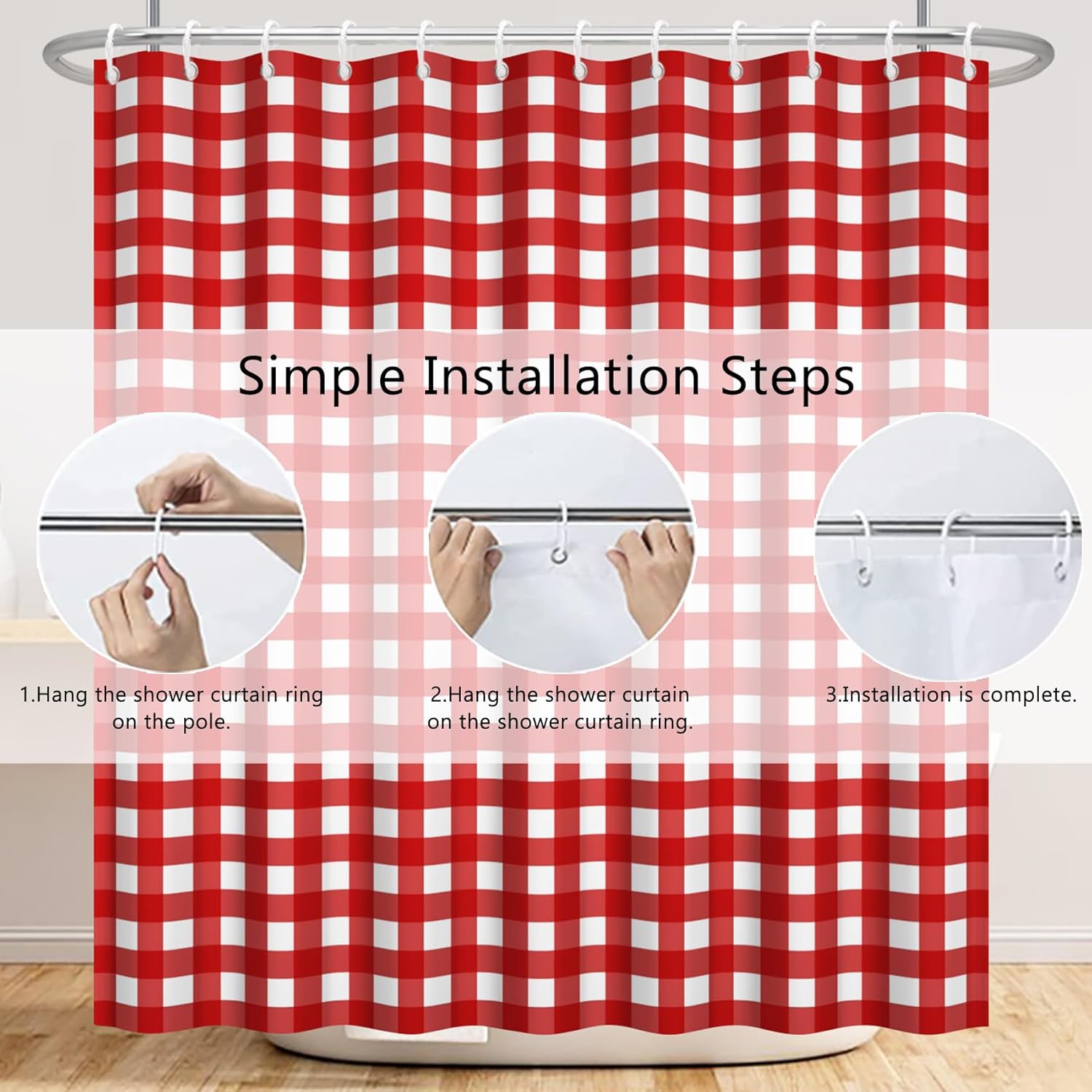 Renaiss 60x72 Inch Red Plaid Geometric Check Shower Curtain