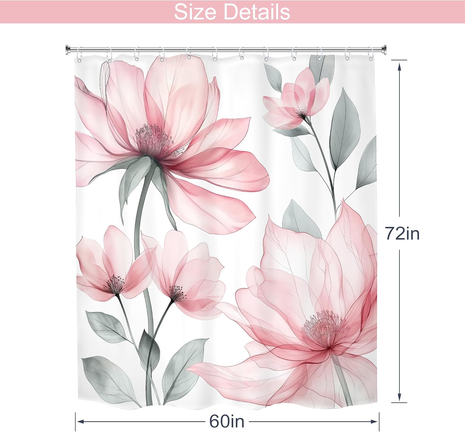 Meshely Pink Floral 60x72 Curtain