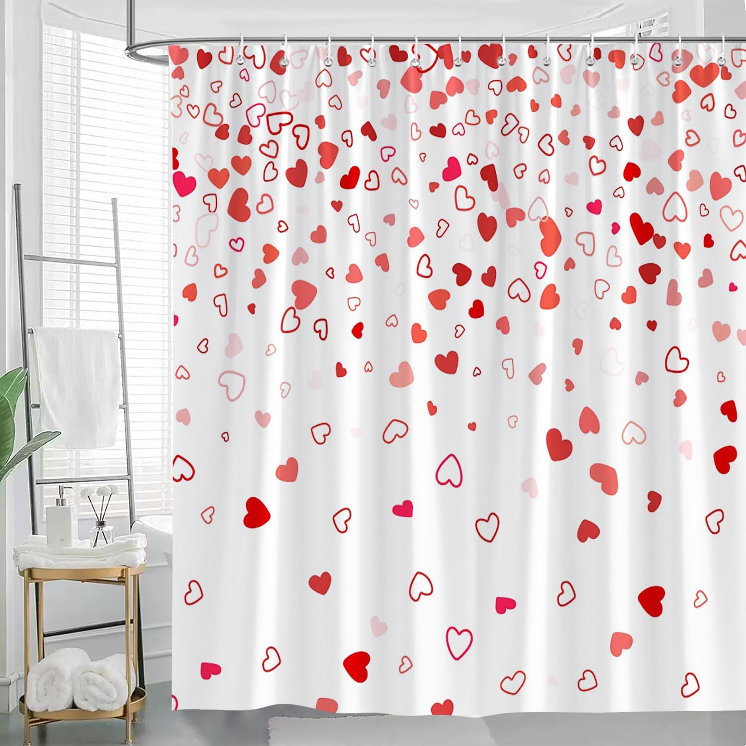 JONSEQIN Valentines Day Shower Curtain Red Heart 70x70 Inch with Hooks