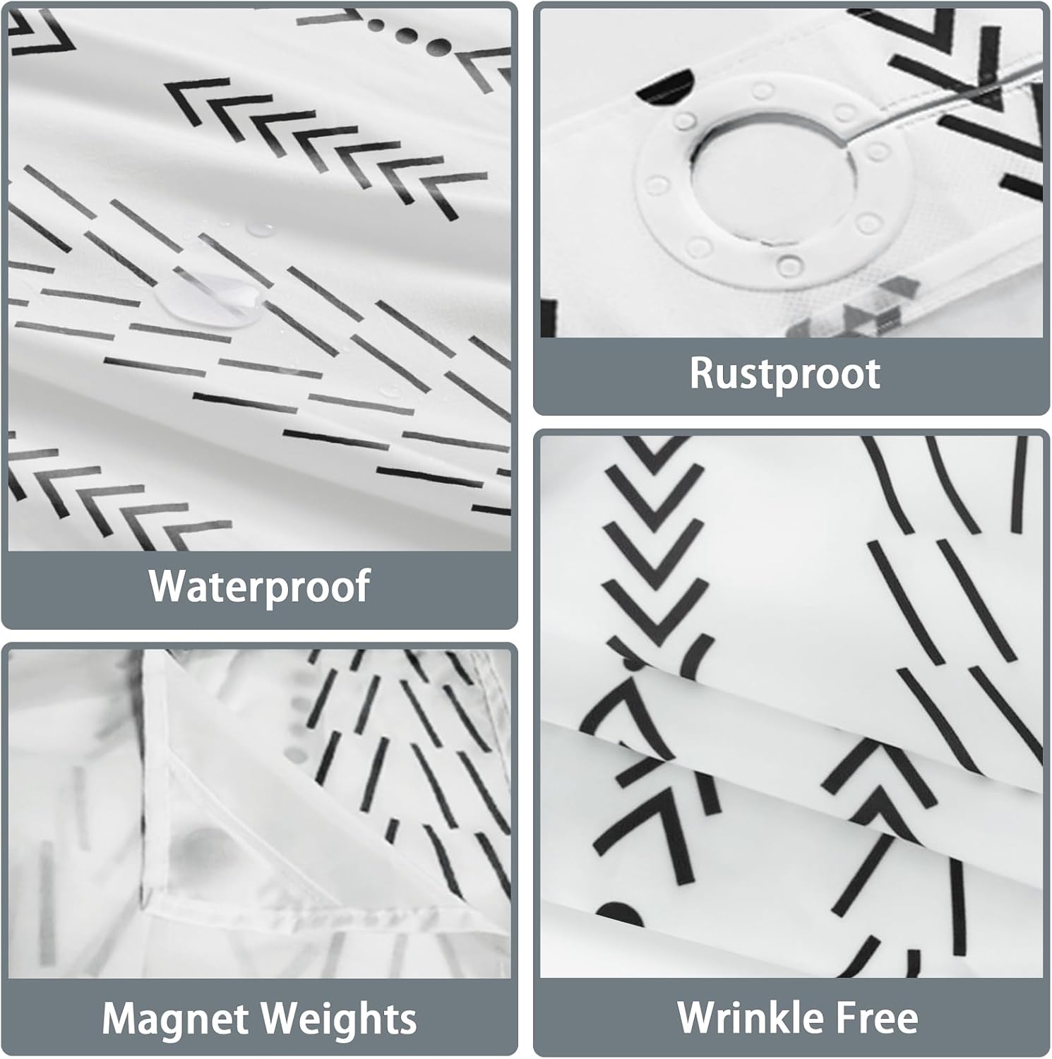 Sleek Bohemian Shower Curtain Set with No Hook Design for Modern Bathroom