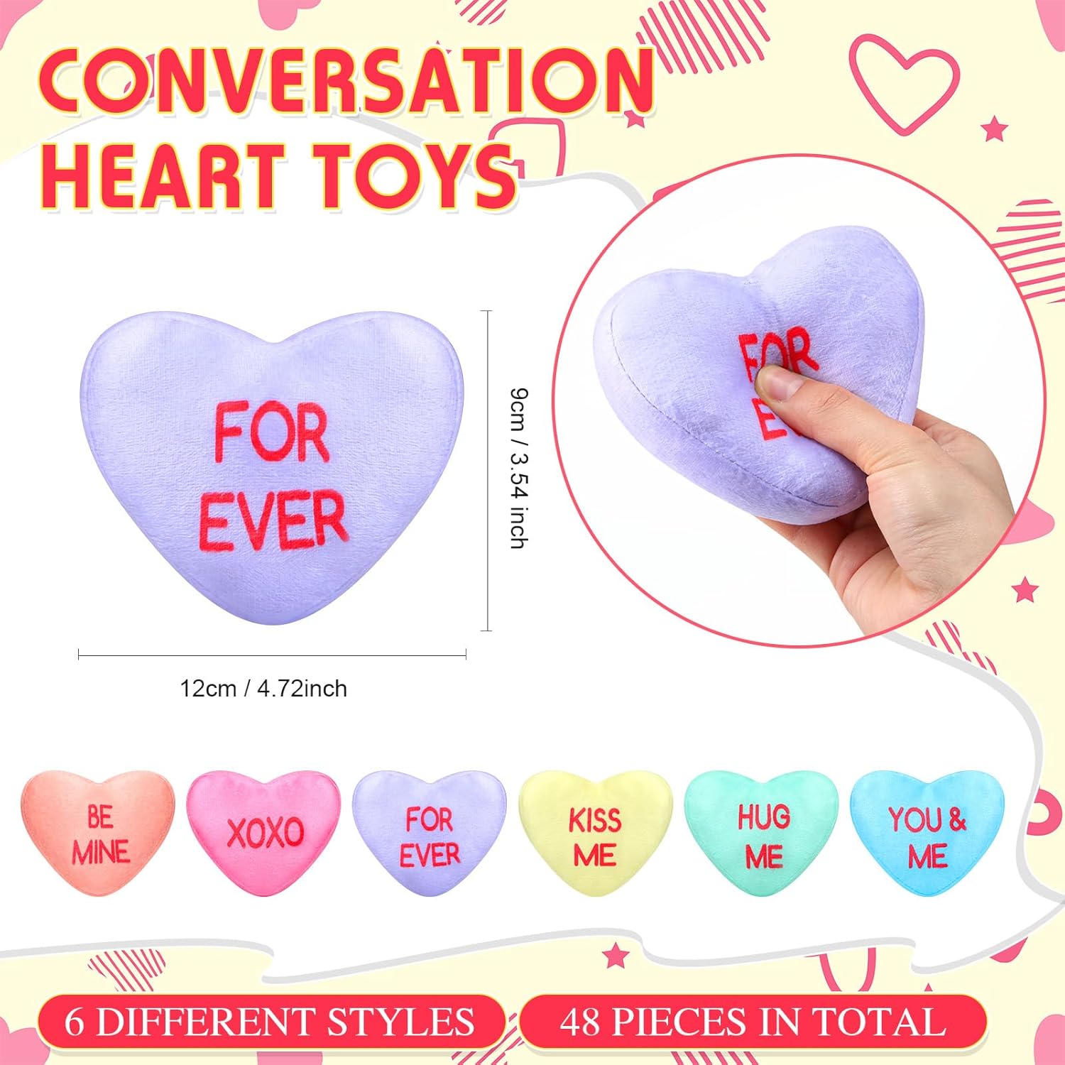 PullCrease 48 Pcs Conversation Heart Plush Pillow for Valentines Day