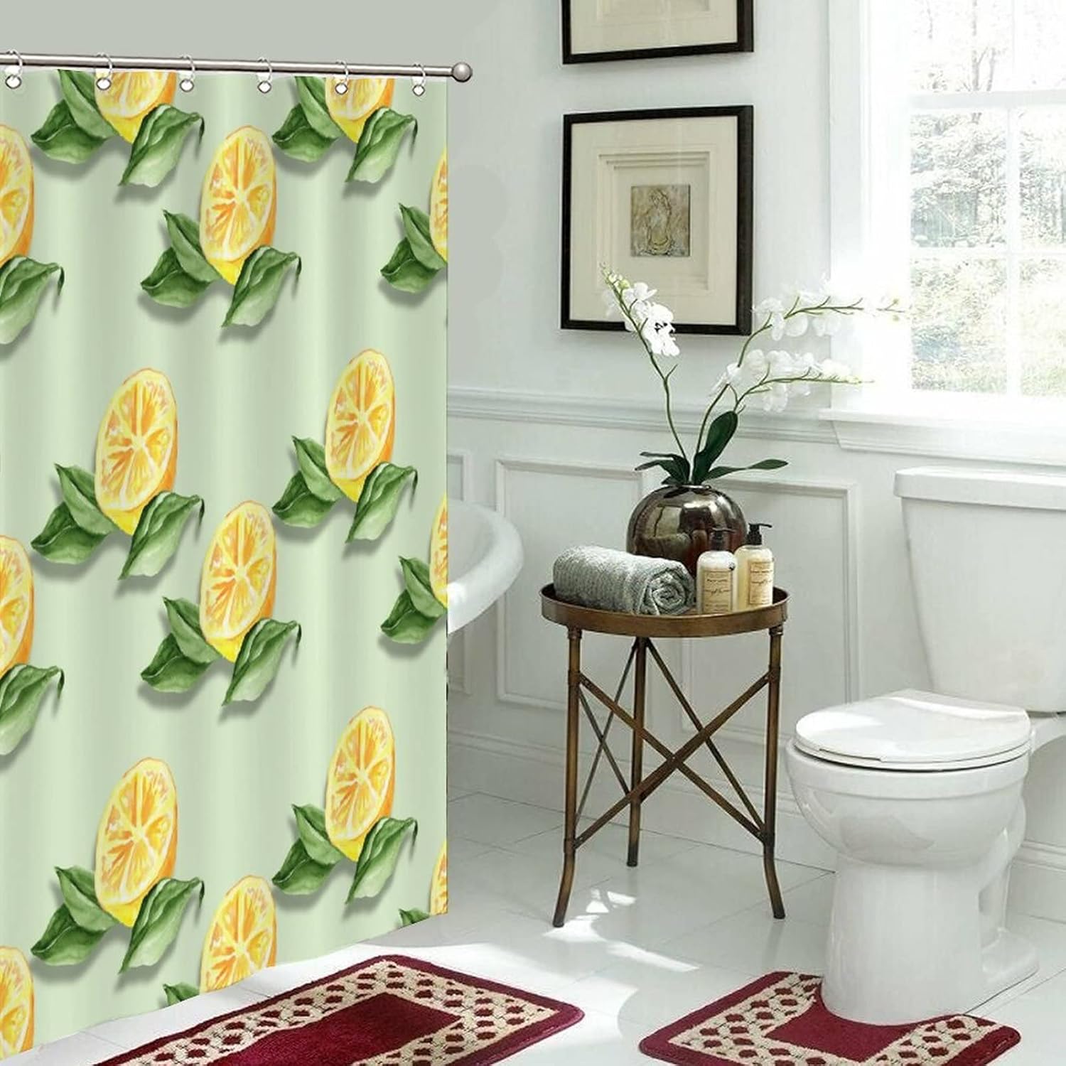 Abstract Lemon Fruit Shower Curtain Liner Set with Hooks