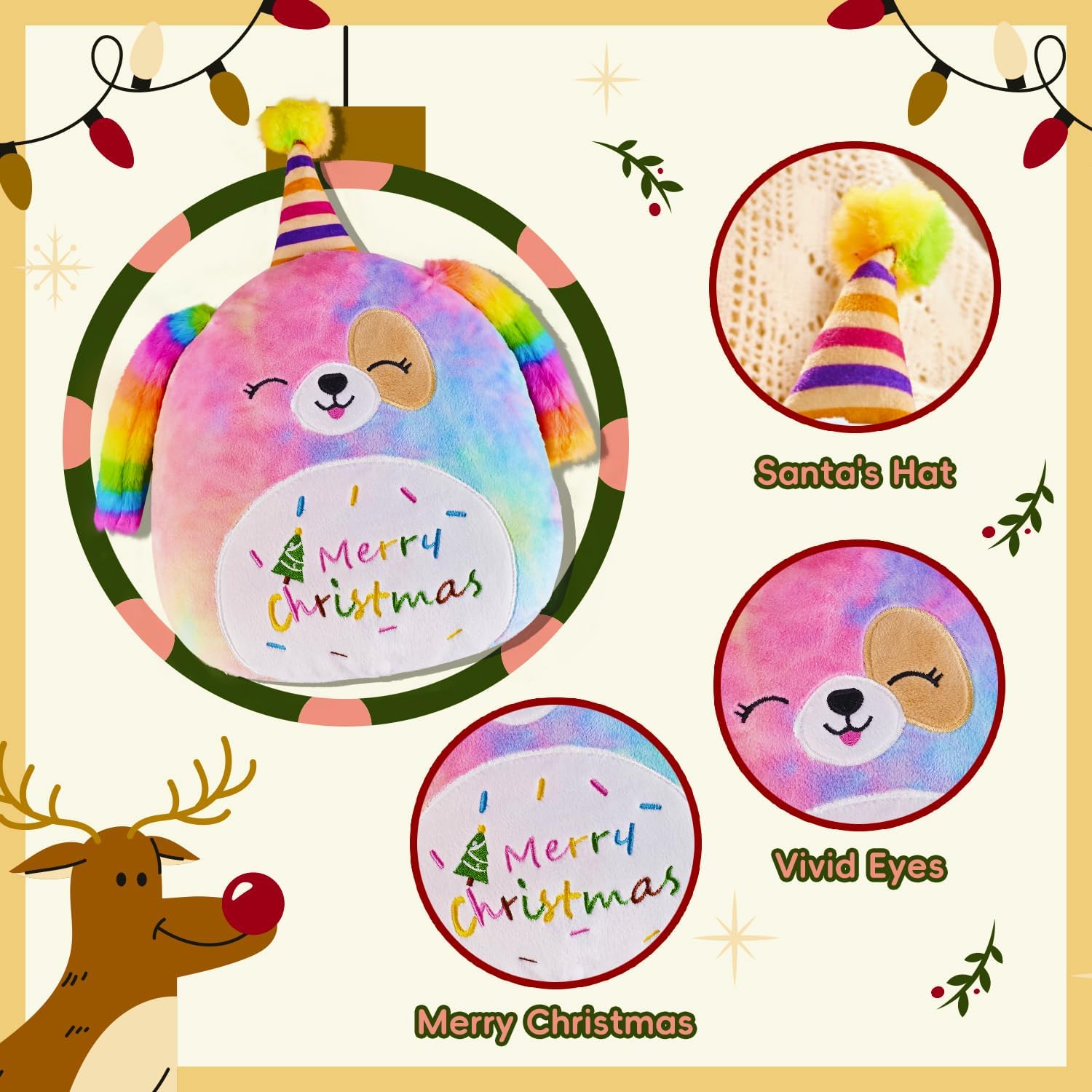 Magic 12 Plush Pillow for Dogs Christmaspackage with Merry Christmas Design
