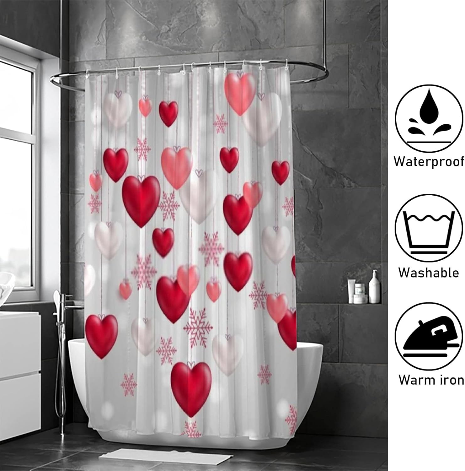 Hapuxt Heart Red Romantic Waterproof Shower Curtain