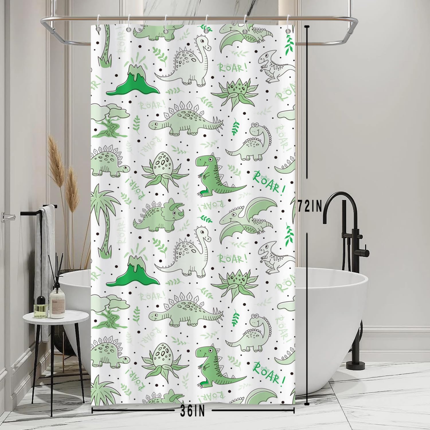 Baocicco Cute Cartoon Dinosaur Shower Curtain Set Green Animals Plants 36x72 Inches