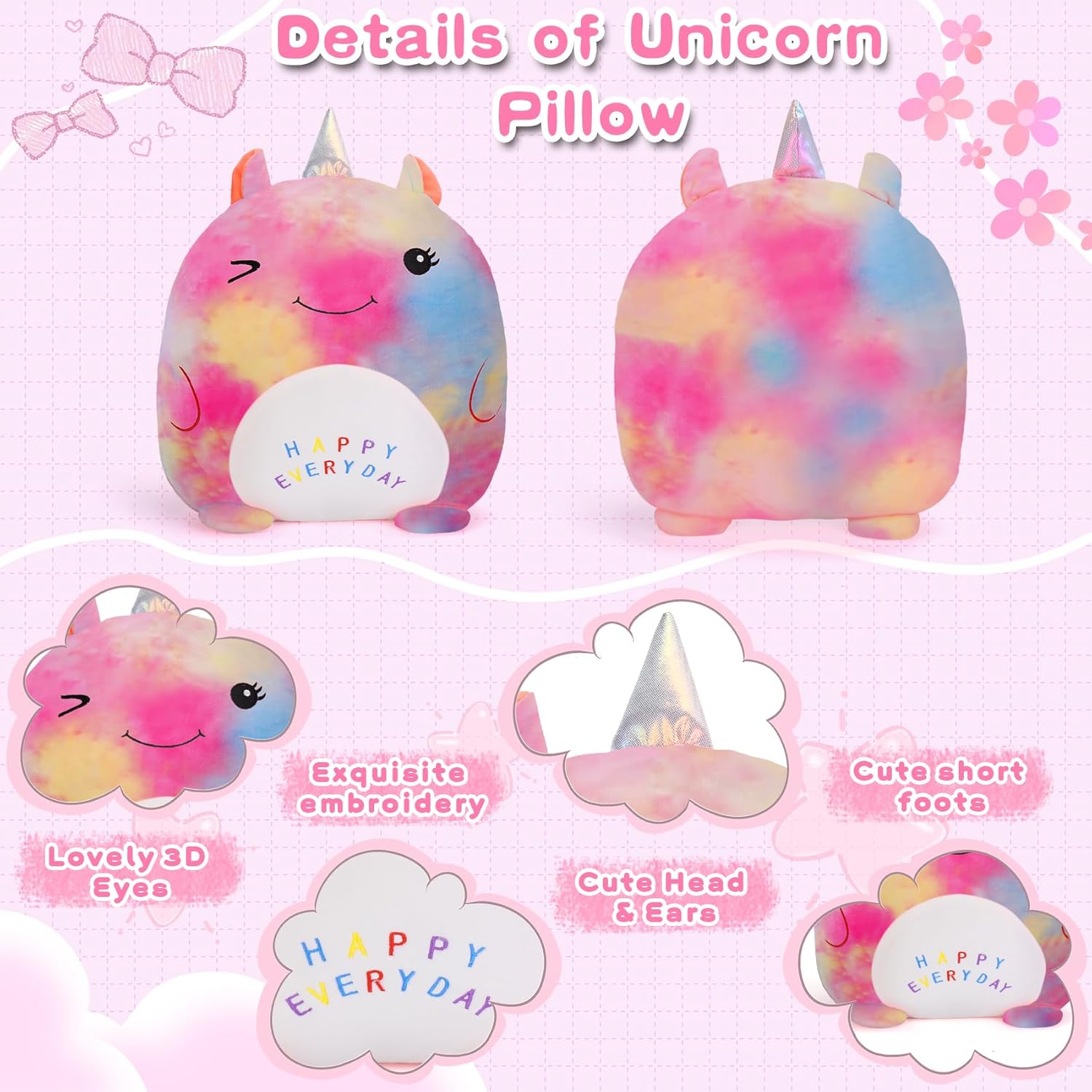 Stuffed Unicorn Pillow for Kids Soft Plush Toy