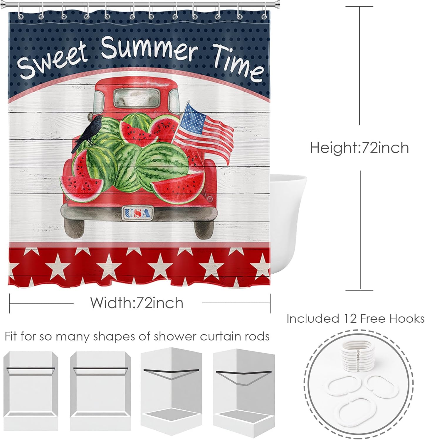 ECOTOB USA American Flag Independence Shower Curtain