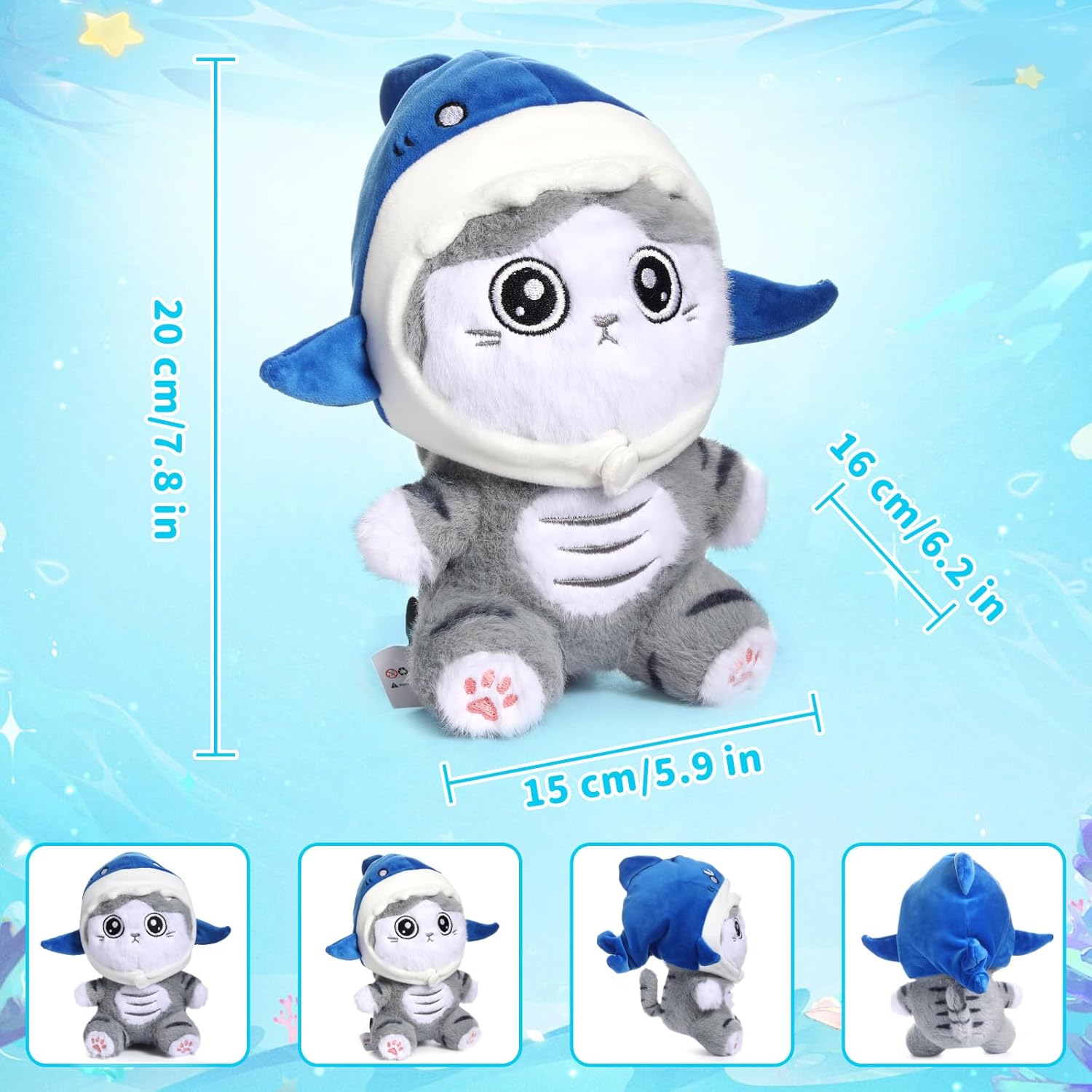 Emoin 8 Inch Shark Cat Plush Toy Kawaii