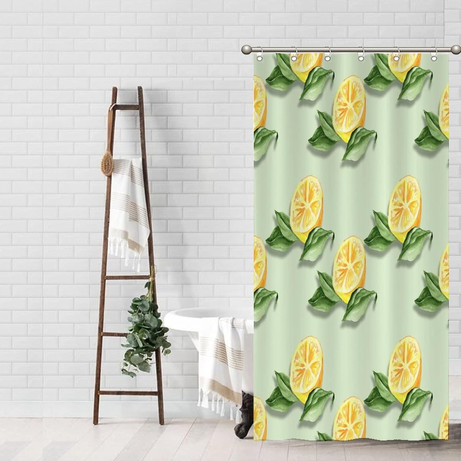 Abstract Lemon Fruit Shower Curtain Liner Set with Hooks