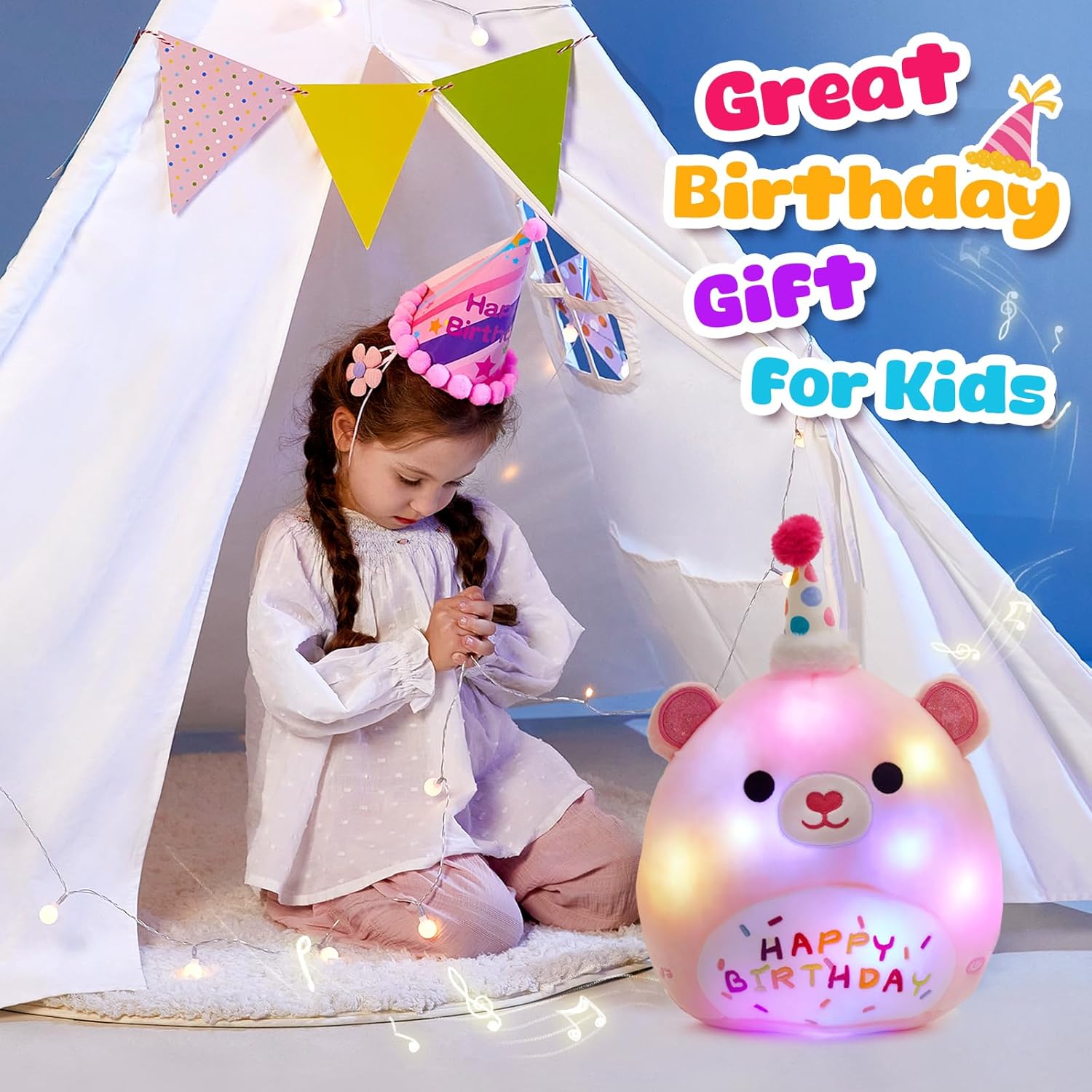 Happy Birthday Teddy Bear Glow Singing Plush Pillow